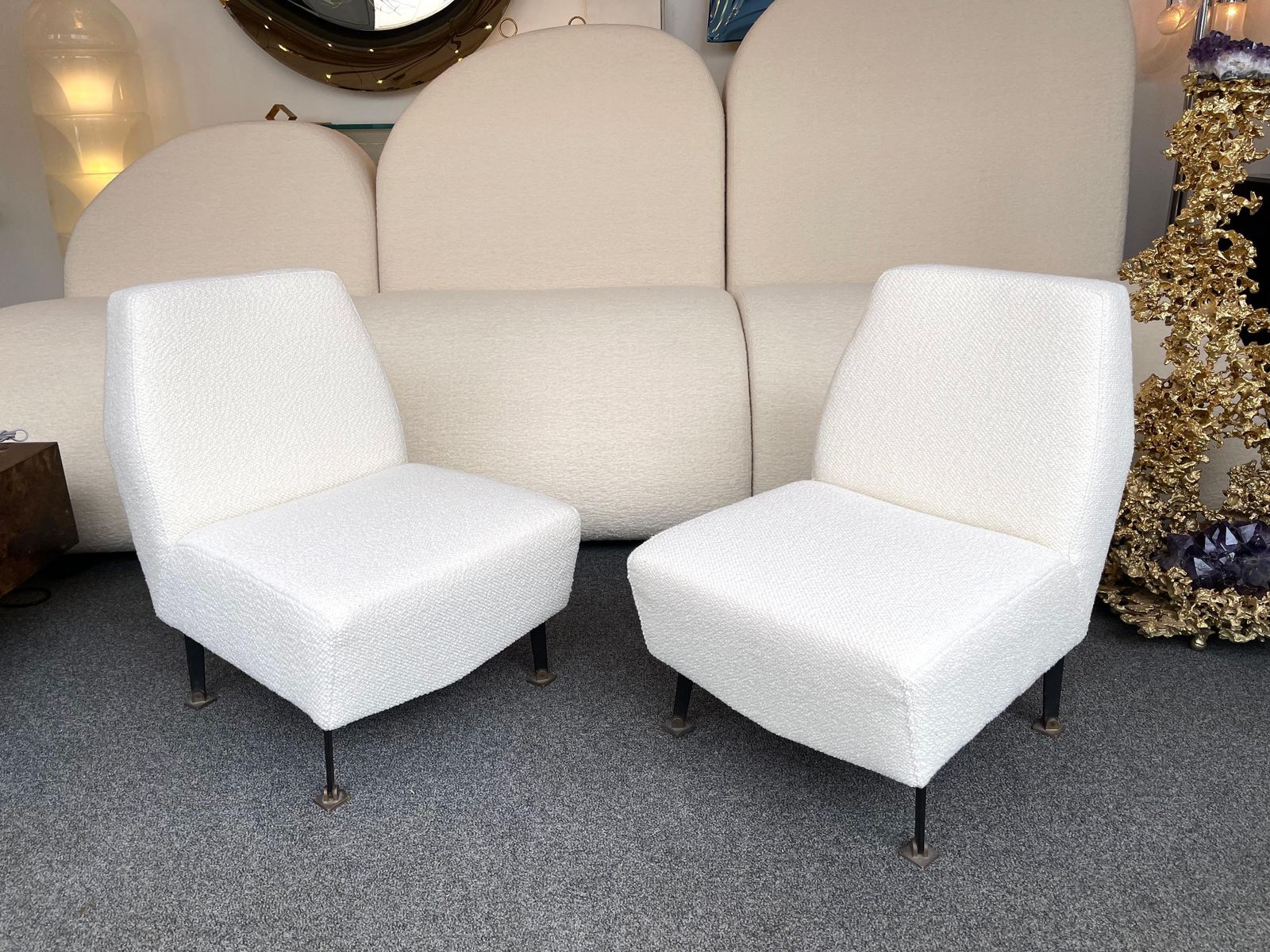 Pair Of Slipper Chairs Bouclé Fabric By Studio Apa For Lenzi, Italy, 1960s photo 3678.0