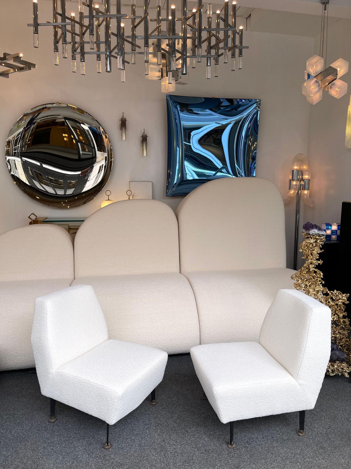 photo vinterior Pair Of Slipper Chairs Bouclé Fabric By Studio Apa For Lenzi, Italy, 1960s