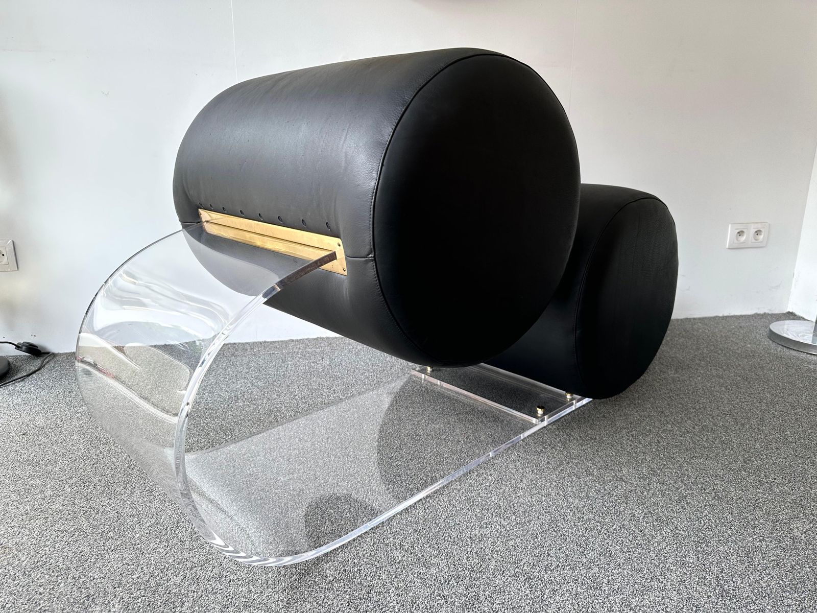 Space Age Pair Of Lucite Leather Slipper Chairs By Marzio Cecchi, Italy, 1970s photo furniture