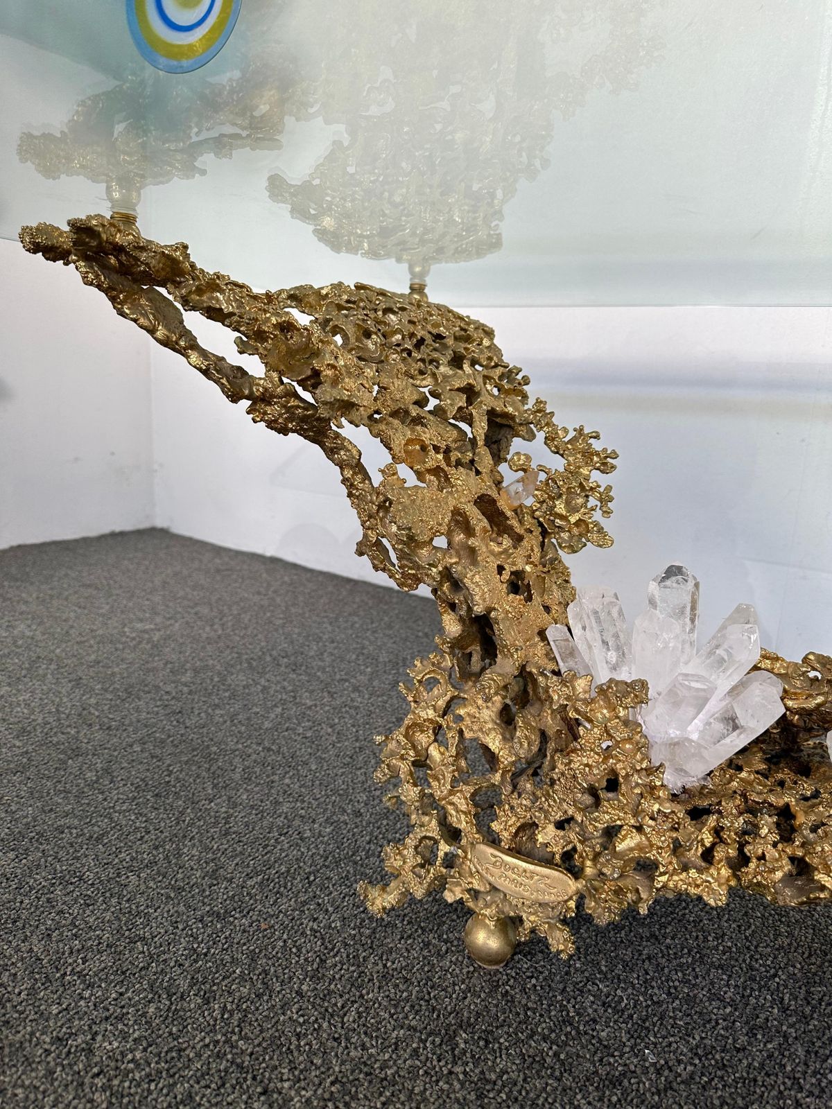 photo for sale Gilt Bronze And Quartz Stone Coffee Table By Boeltz, France, 1970s