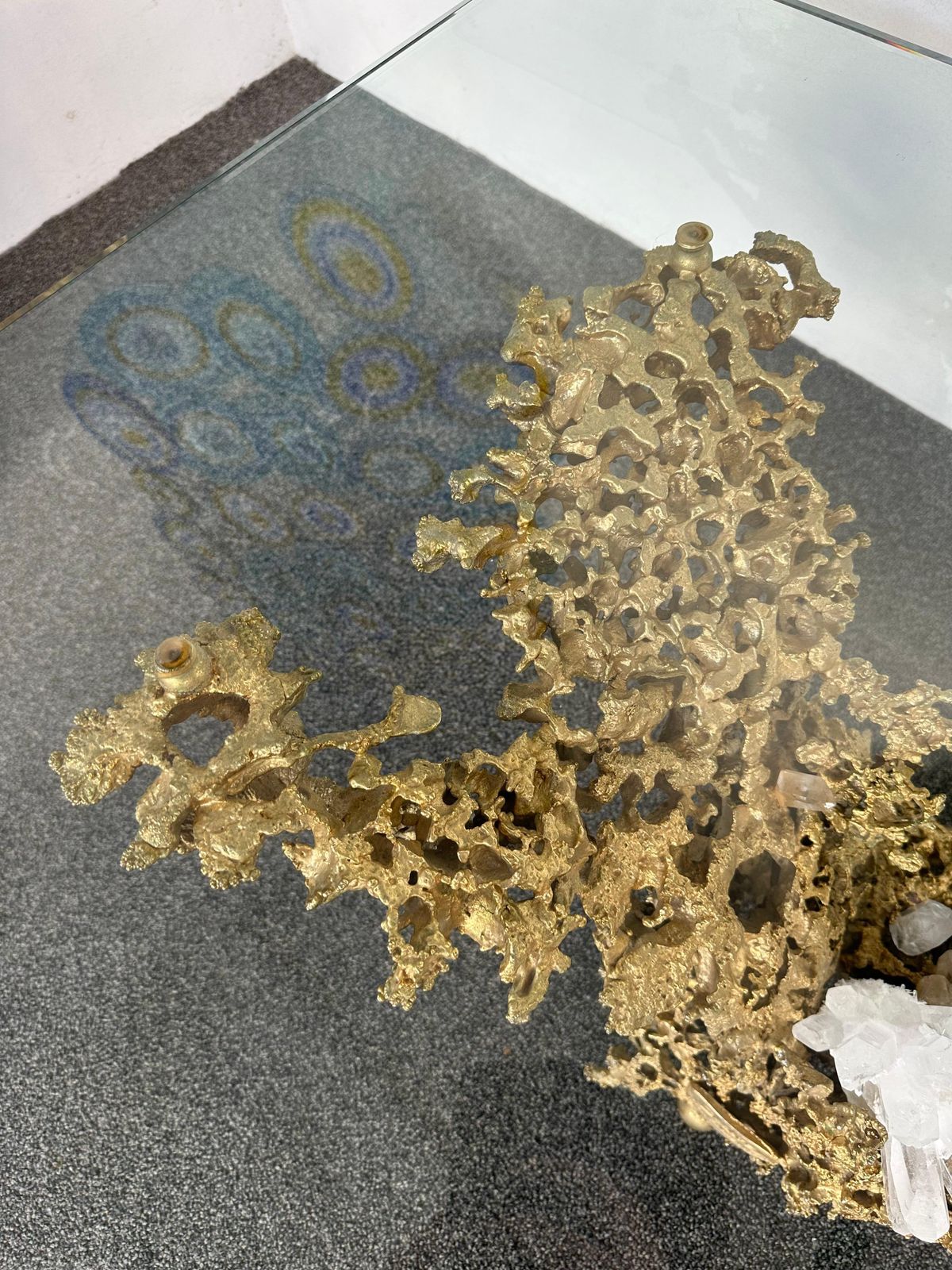 photo vinterior Gilt Bronze And Quartz Stone Coffee Table By Boeltz, France, 1970s