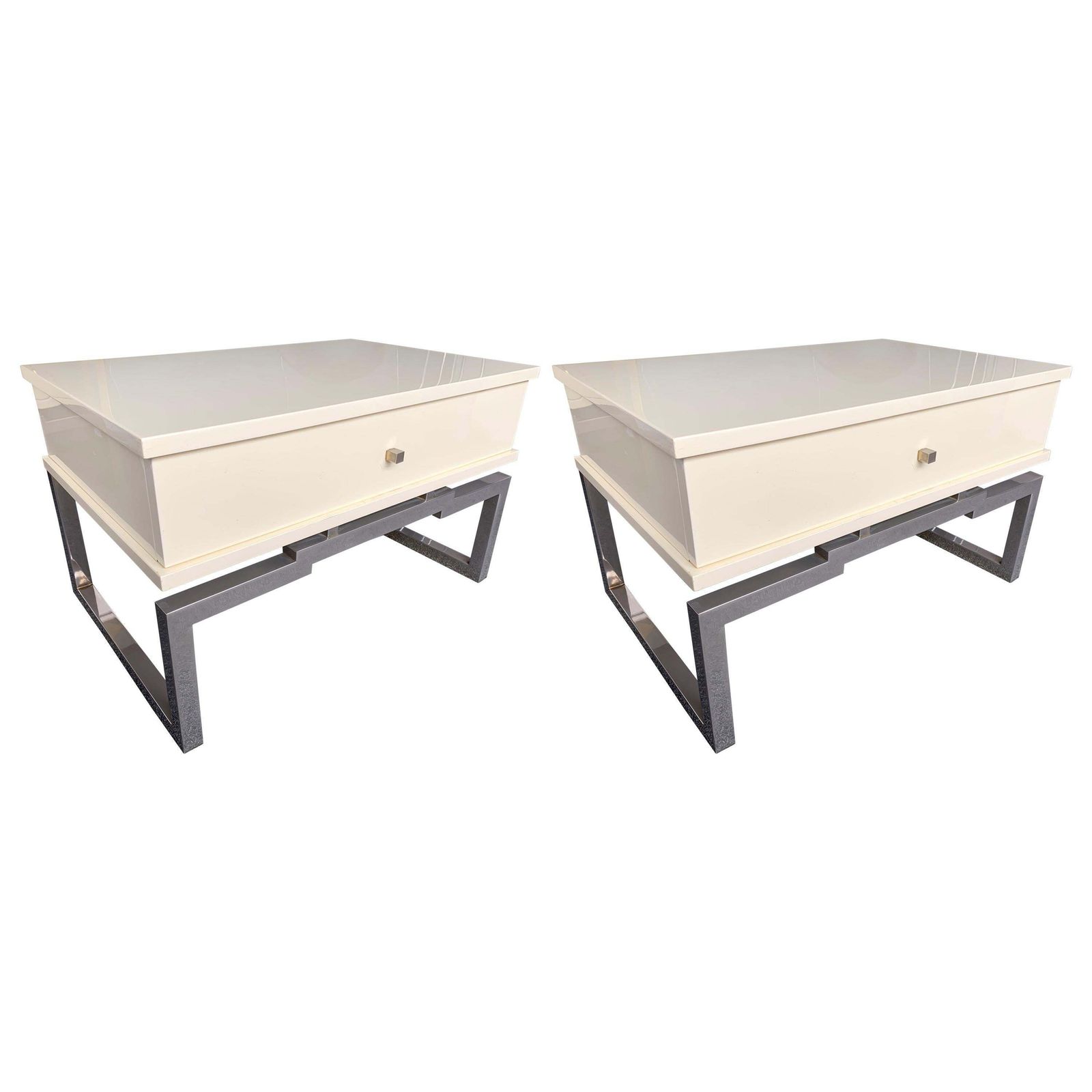 Pair Of Lacquered And Metal Chrome Side Tables By Mario Sabot. Italy, 1970s