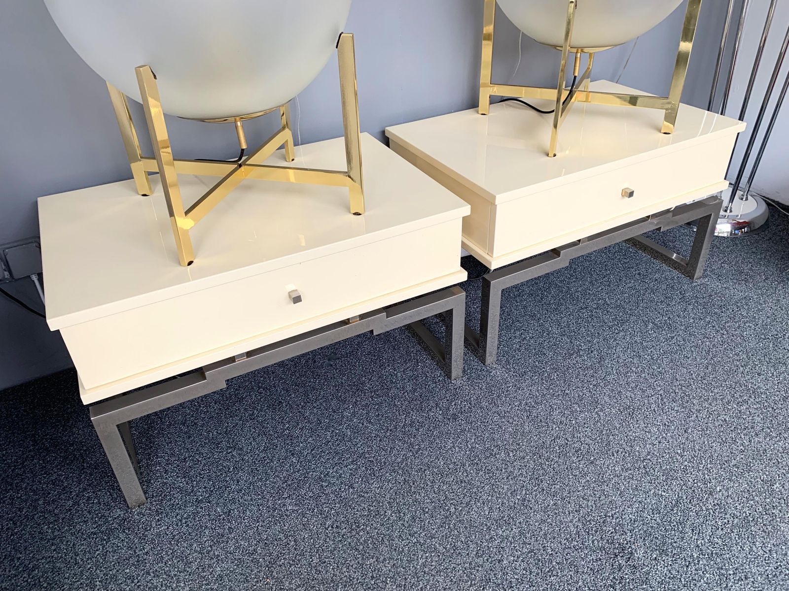 Pair Of Lacquered And Metal Chrome Side Tables By Mario Sabot. Italy, 1970s photo vintage