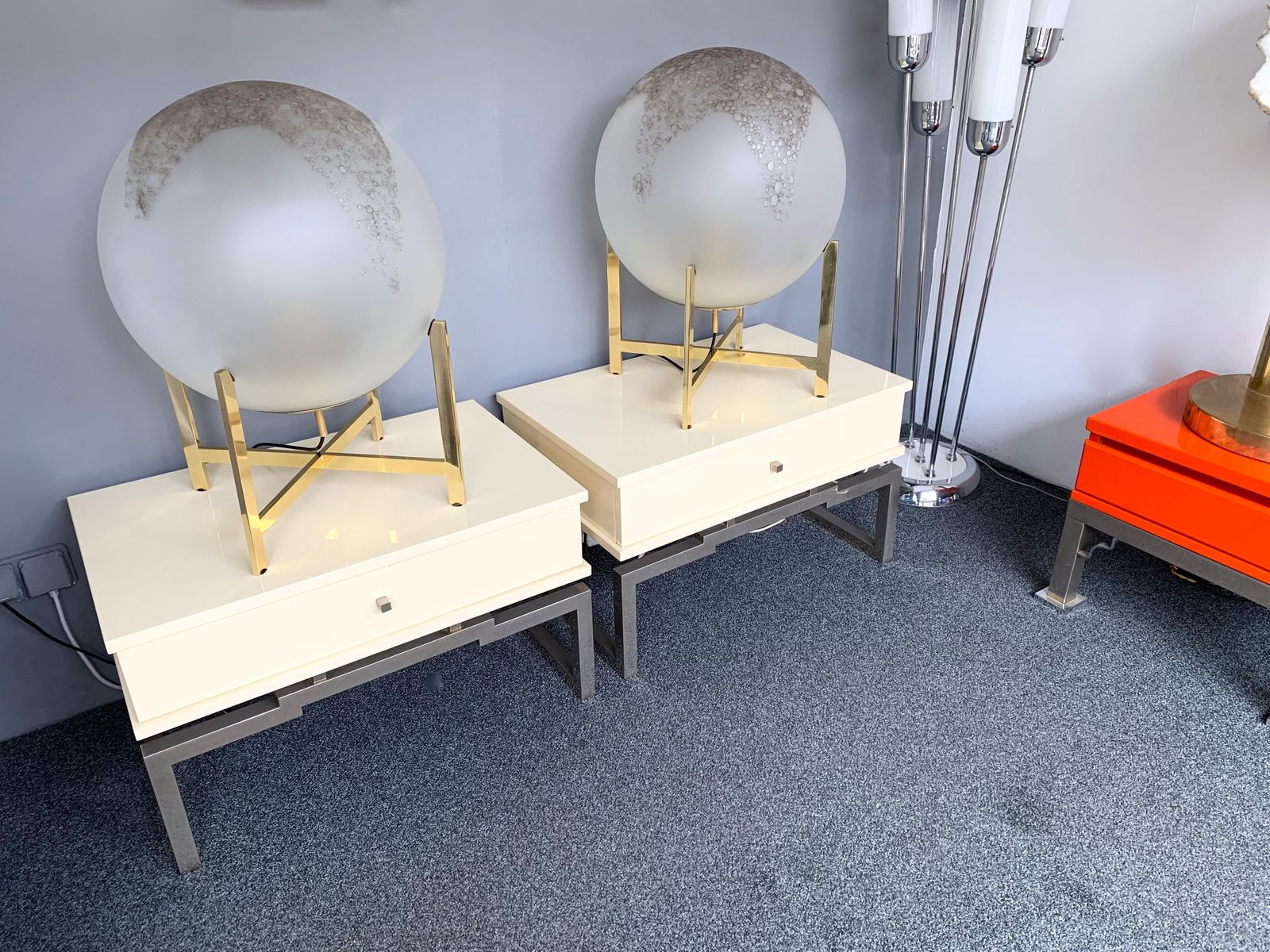 photo for sale Pair Of Lacquered And Metal Chrome Side Tables By Mario Sabot. Italy, 1970s