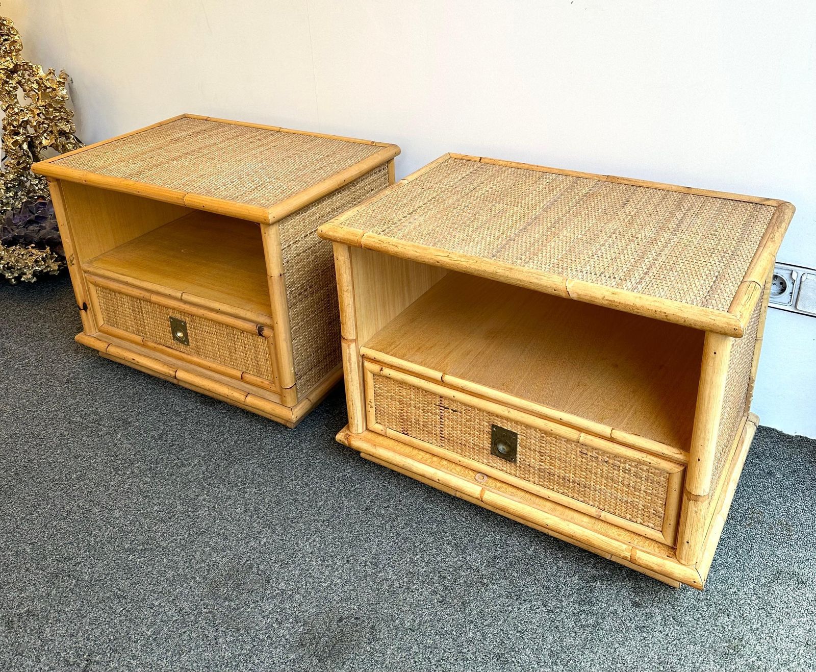 Bamboo Rattan And Brass Bedside Tables By Dal Vera, Italy, 1970s photo furniture