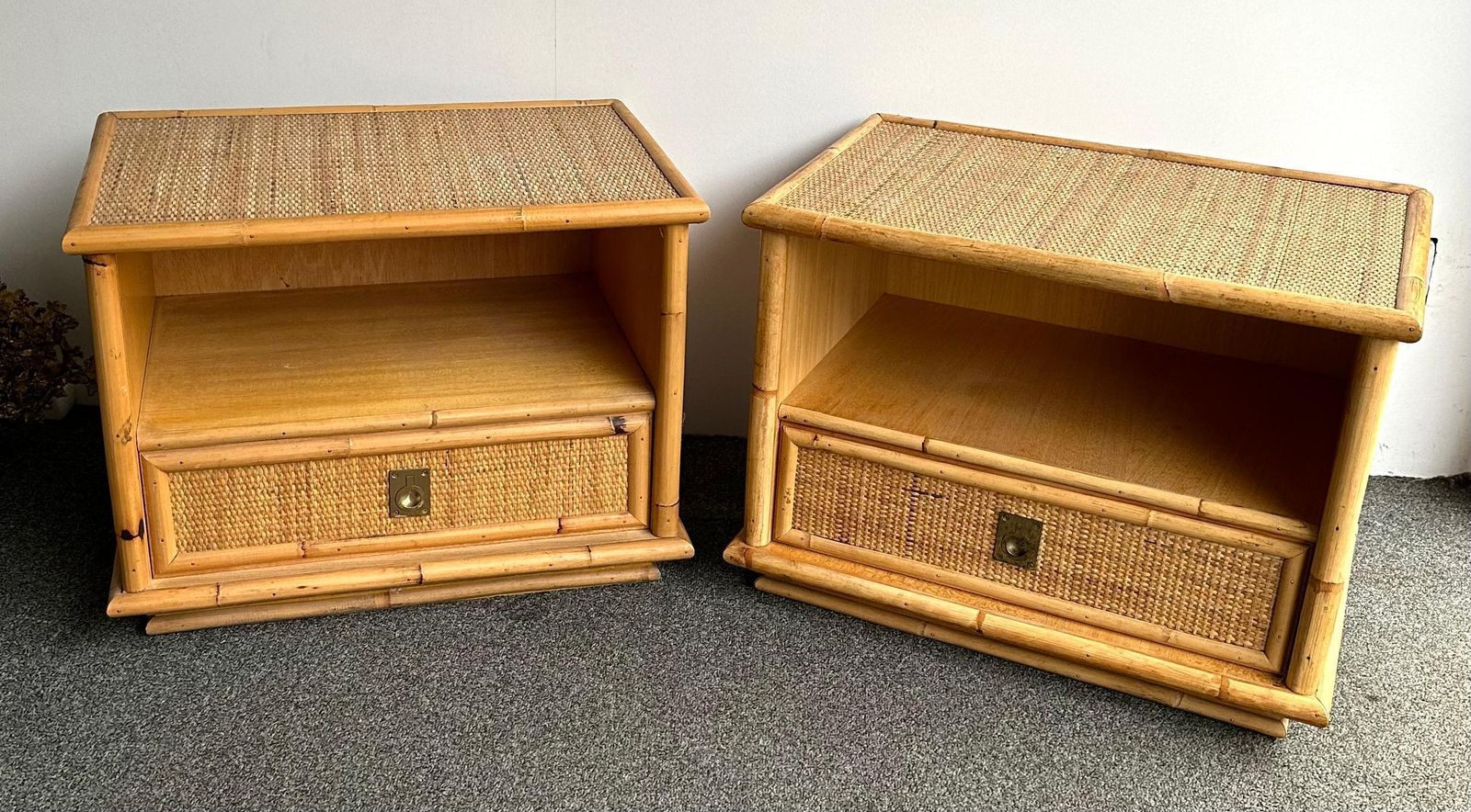 photo vinterior Bamboo Rattan And Brass Bedside Tables By Dal Vera, Italy, 1970s