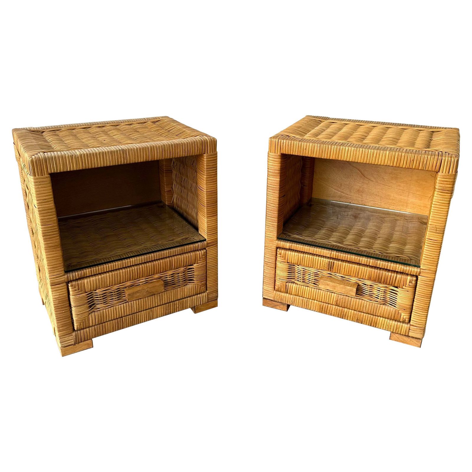 Pair Of Rattan Bedside Tables By Tito Agnoli, Italy, 1970s