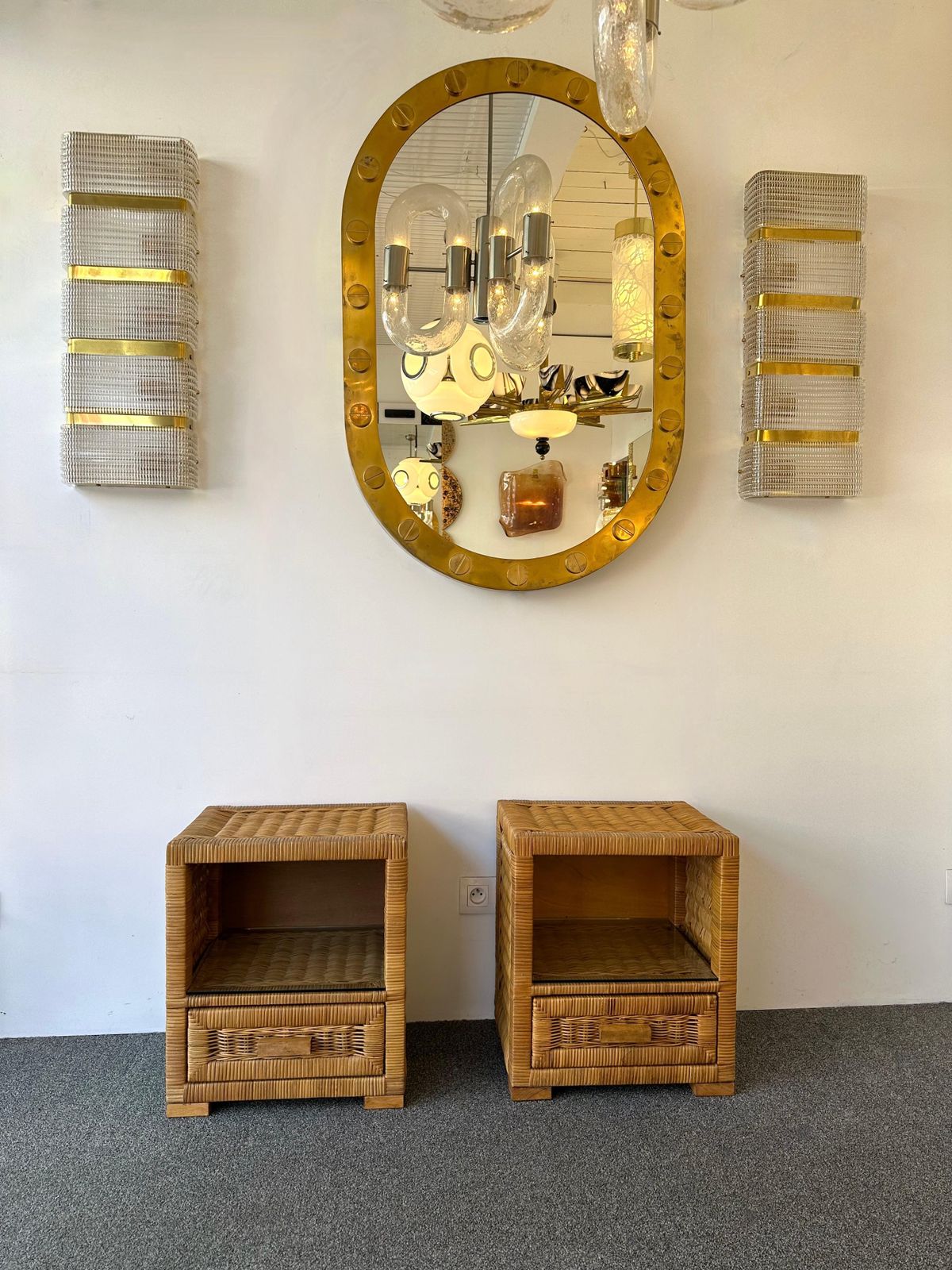 Pair Of Rattan Bedside Tables By Tito Agnoli, Italy, 1970s photo furniture