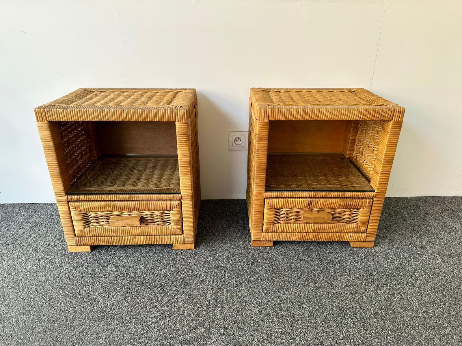 Pair Of Rattan Bedside Tables By Tito Agnoli, Italy, 1970s photo 2993.0