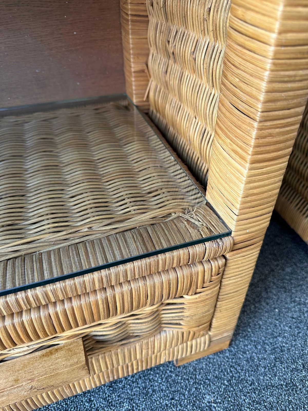 Pair Of Rattan Bedside Tables By Tito Agnoli, Italy, 1970s photo vinterior