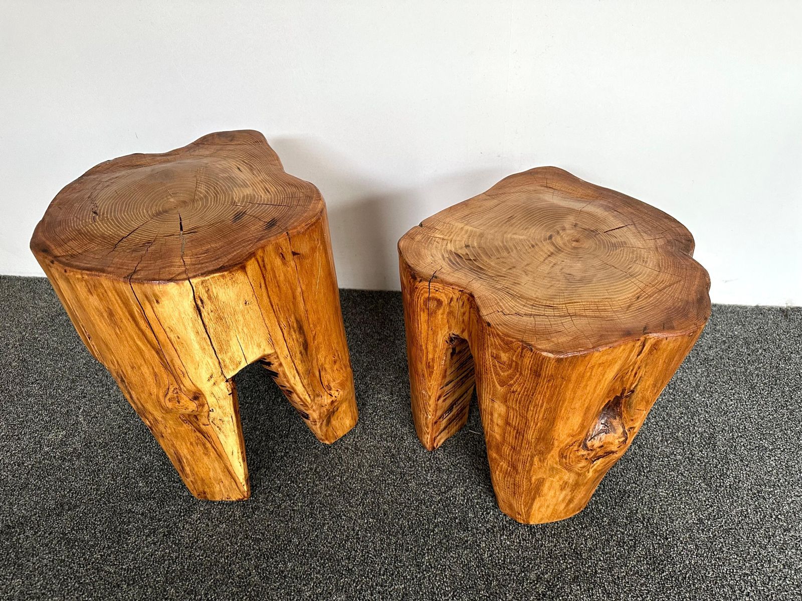 Pair Of Massive Walnut Wood Side Tables. France, 1960s photo vinterior
