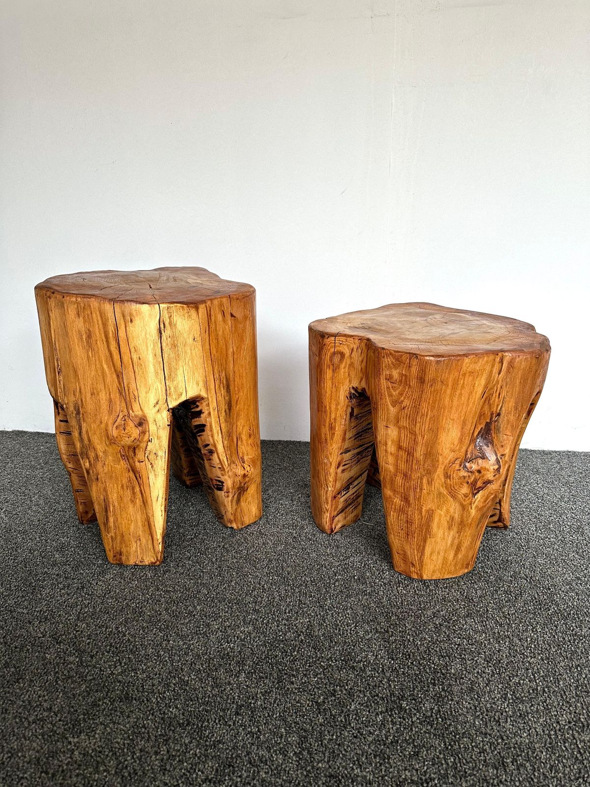 Furniture Pair Of Massive Walnut Wood Side Tables. France, 1960s photo