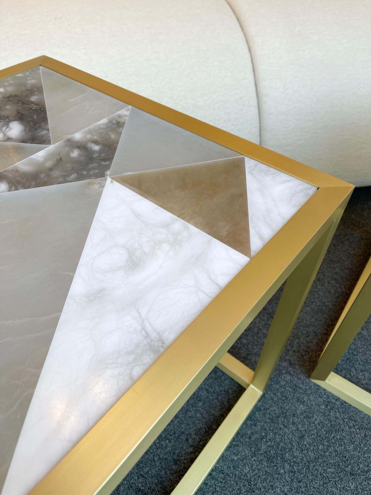 Contemporary Pair Of Brass Cube Tables Alabaster By Antonio Cagianelli, Italy photo Furniture