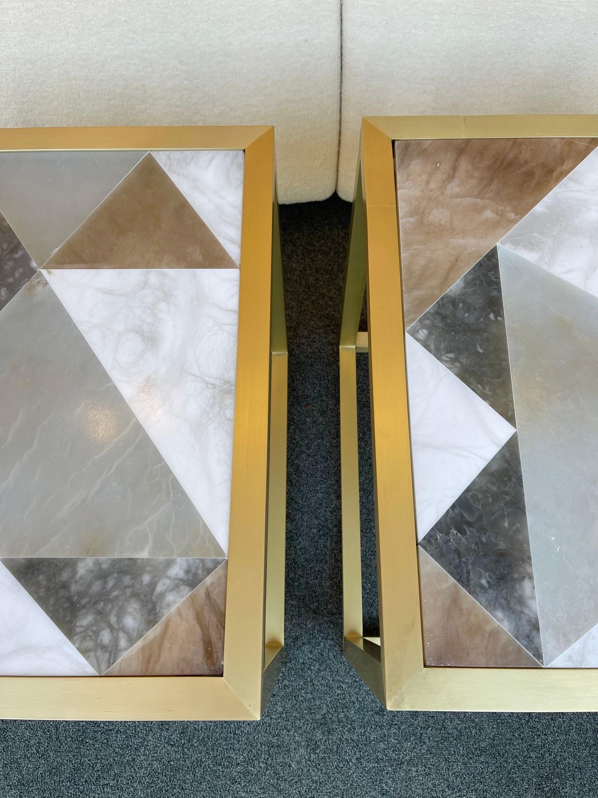 photo vinterior Contemporary Pair Of Brass Cube Tables Alabaster By Antonio Cagianelli, Italy