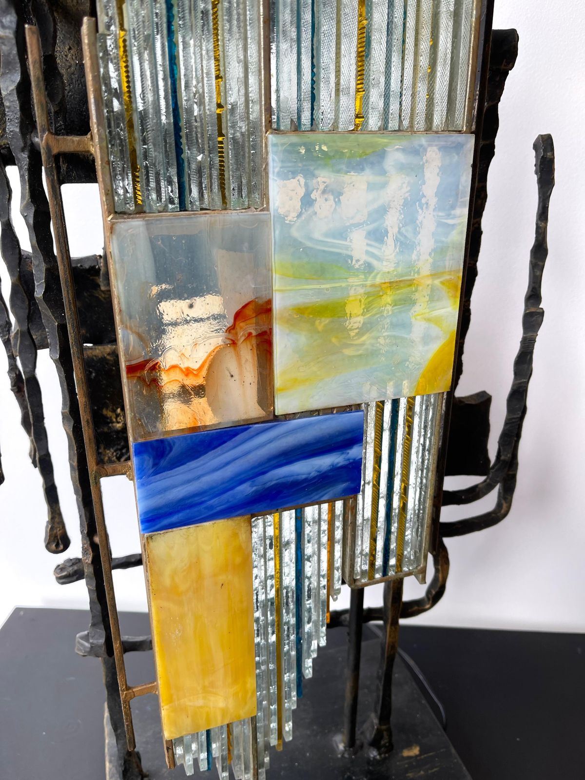Hammered Glass Wrought Iron Sculpture Lamp By Biancardi & Jordan, Italy, 1970s photo buy