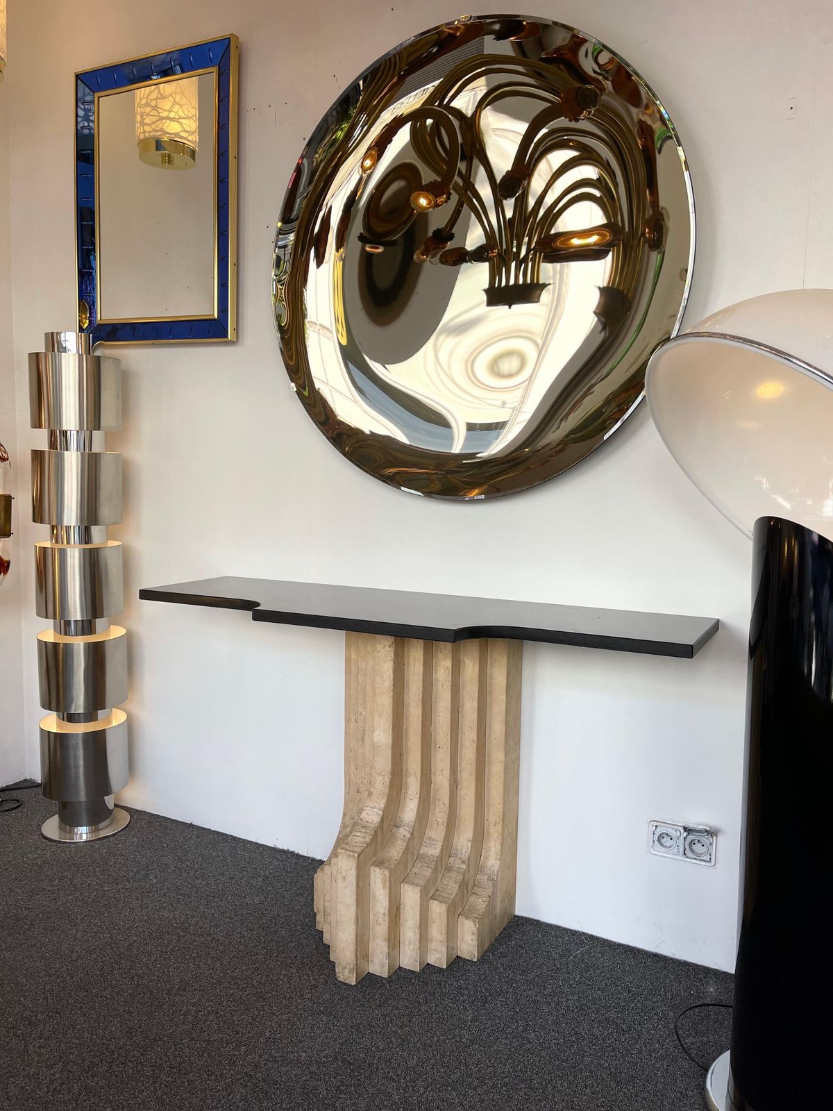 photo furniture Console Travertine And Black Marble By Cattelan Italia. Italy, 1970s