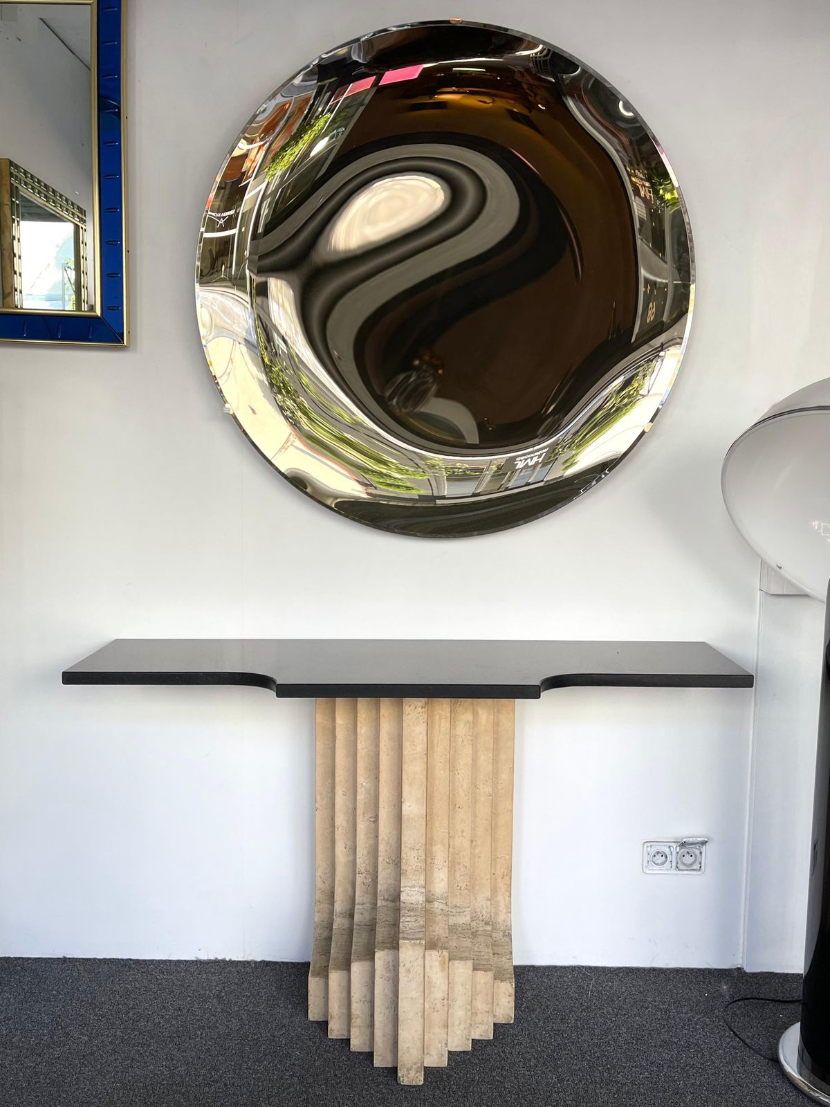 Furniture Console Travertine And Black Marble By Cattelan Italia. Italy, 1970s photo