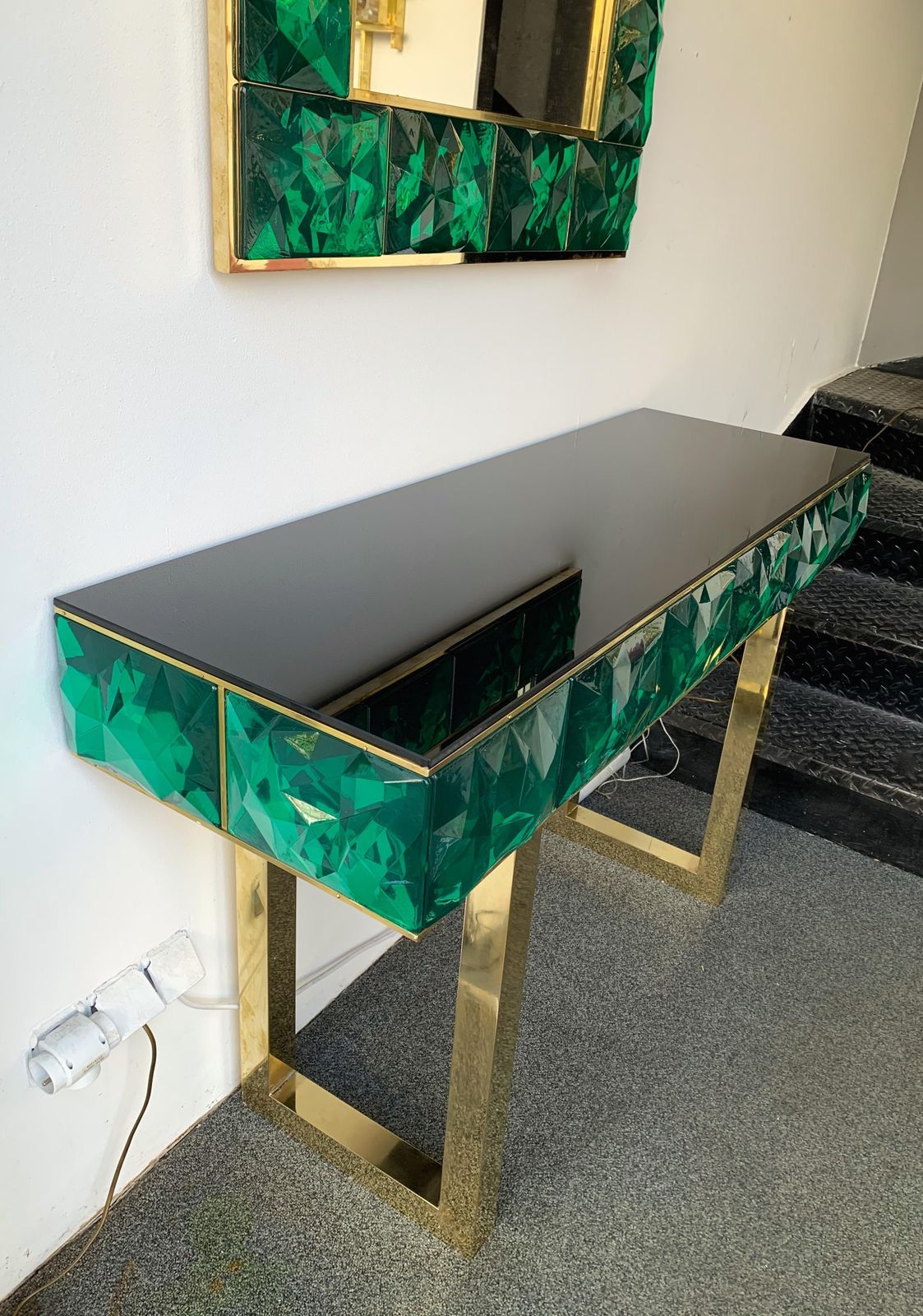 Contemporary Brass Mirror And Console Set Murano Glass, Italy photo Home Decor