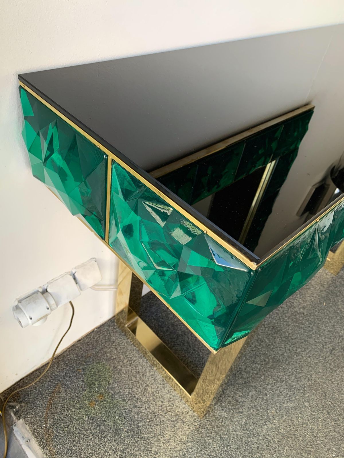 Contemporary Brass Mirror And Console Set Murano Glass, Italy photo vinterior