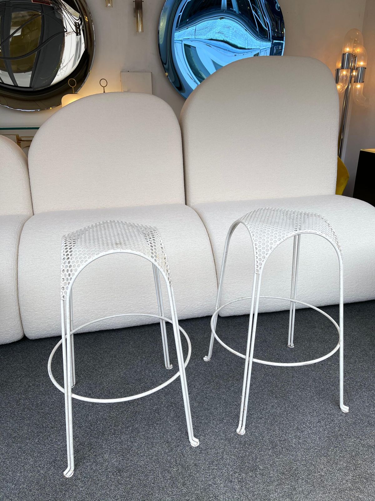 Pair Of Bar Stools Metal Perforated By Maurizio Tempestini, Italy, 1950s photo buy