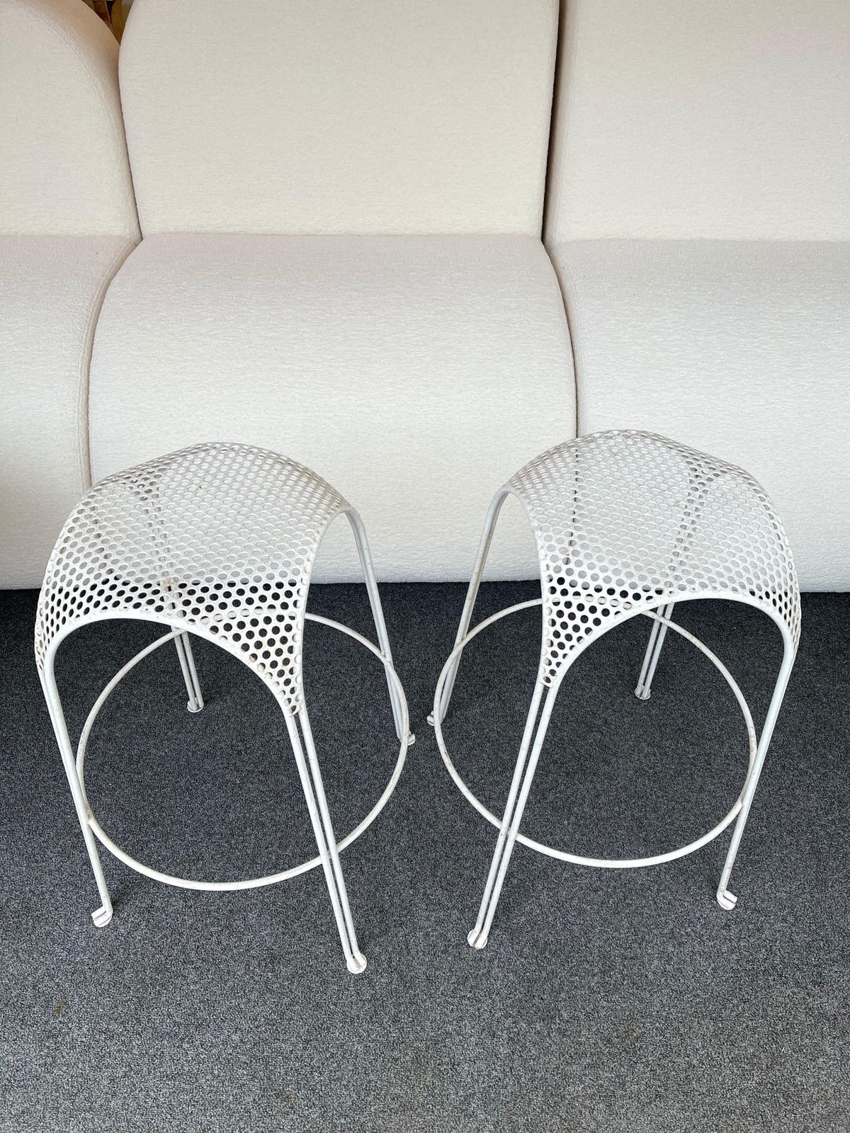 Pair Of Bar Stools Metal Perforated By Maurizio Tempestini, Italy, 1950s photo vintage