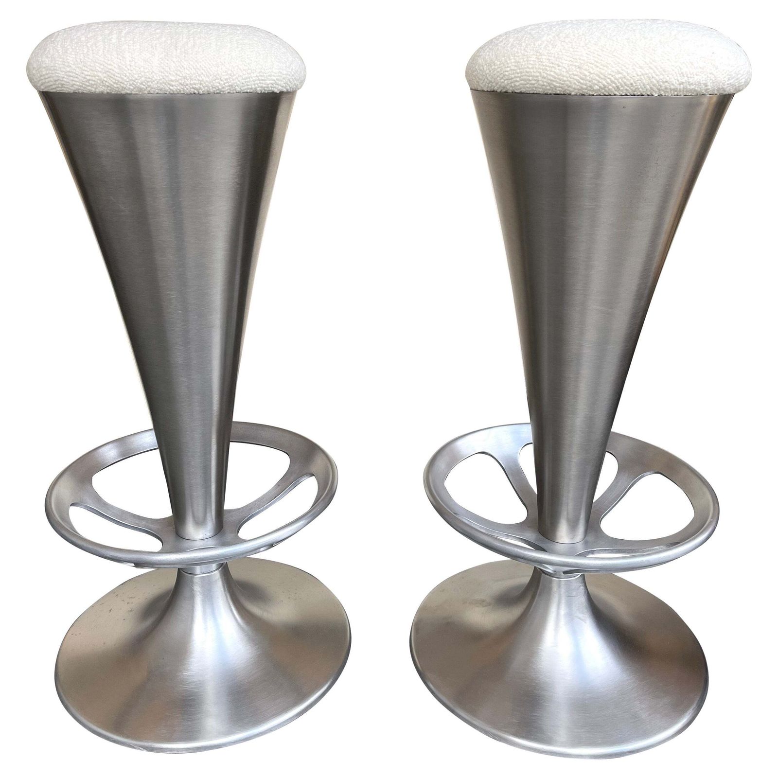 Pair Of Stainless Steel Metal Cone Bar Stools, Italy, 1990s