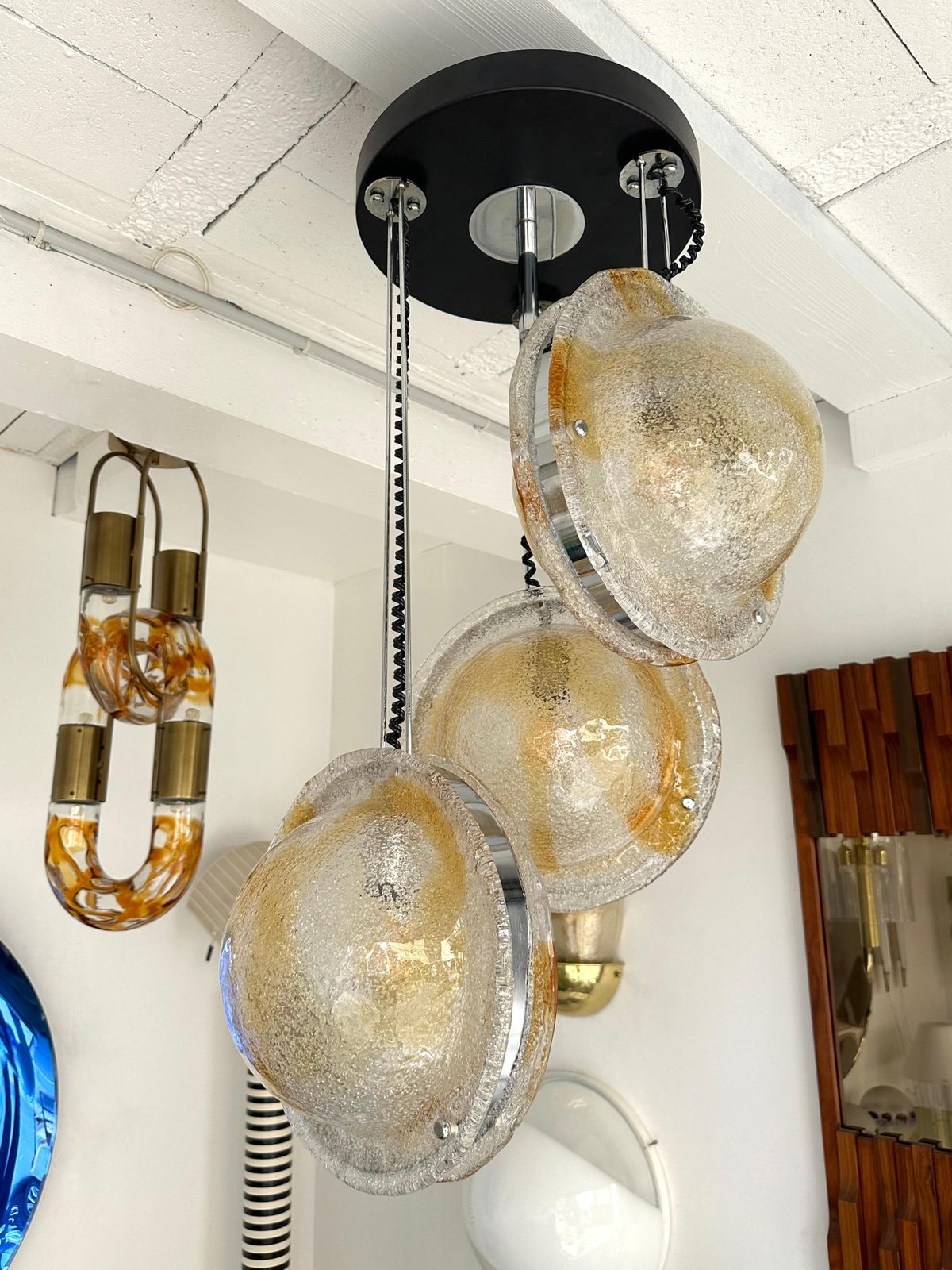 Planetarium Chandelier Amber Murano Glass And Metal By Veart, Italy, 1970s photo buy