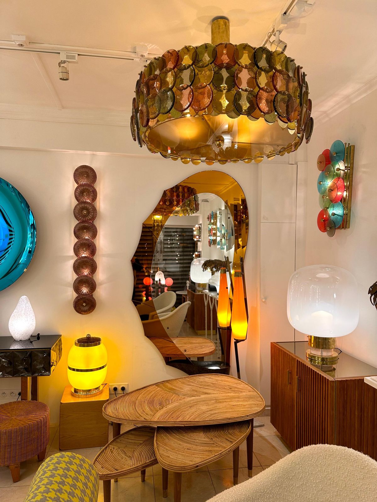 Contemporary Circle Candy Chandelier Brass And Murano Glass , Italy photo furniture