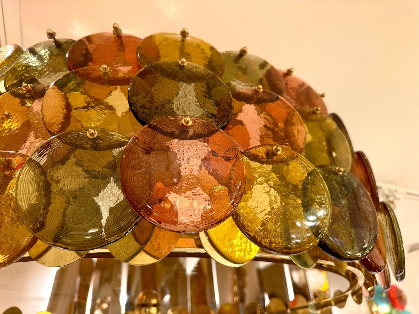Contemporary Circle Candy Chandelier Brass And Murano Glass , Italy photo buy
