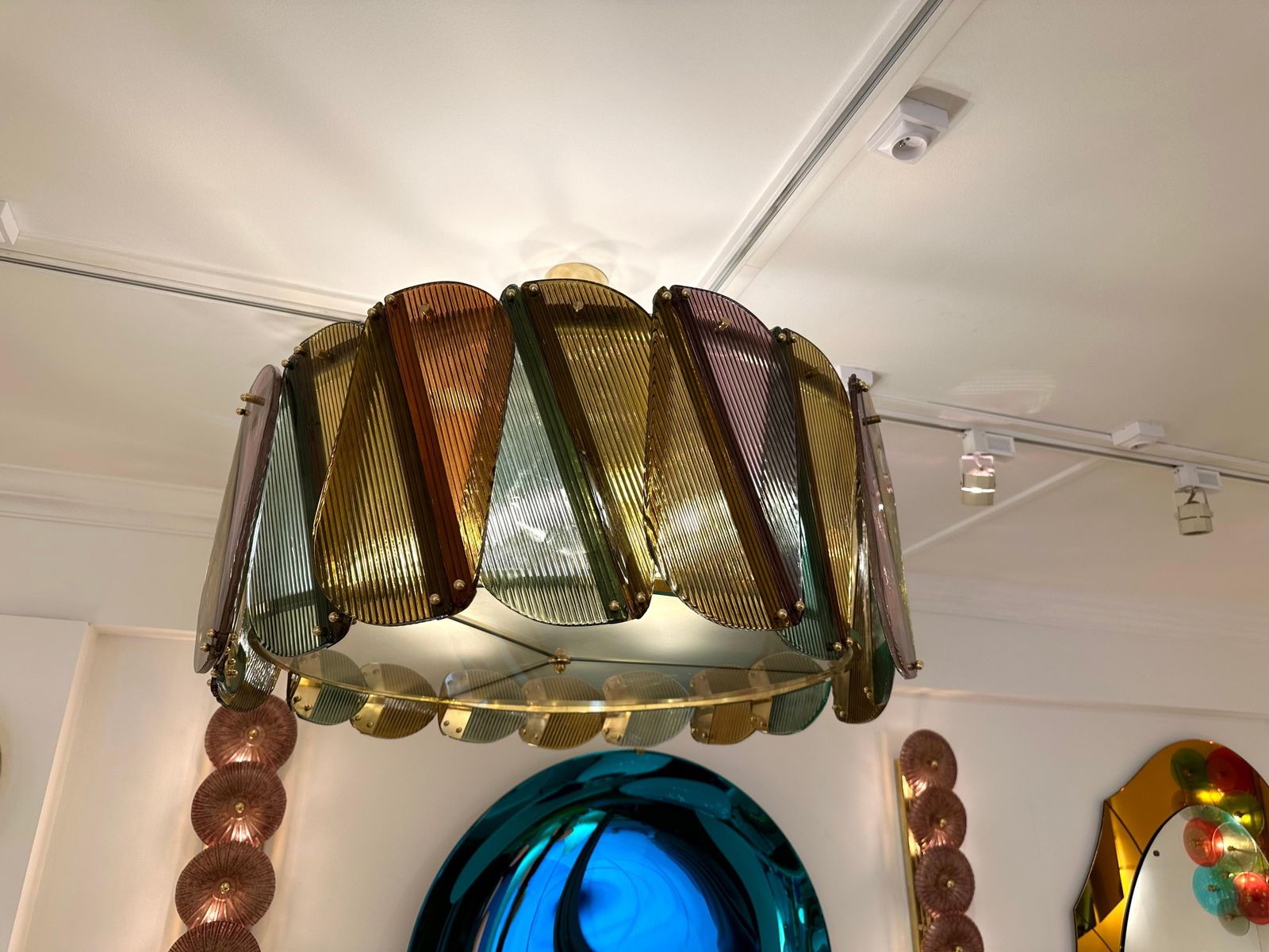 Contemporary Harlequin Chandelier Brass And Murano Glass , Italy photo vinterior