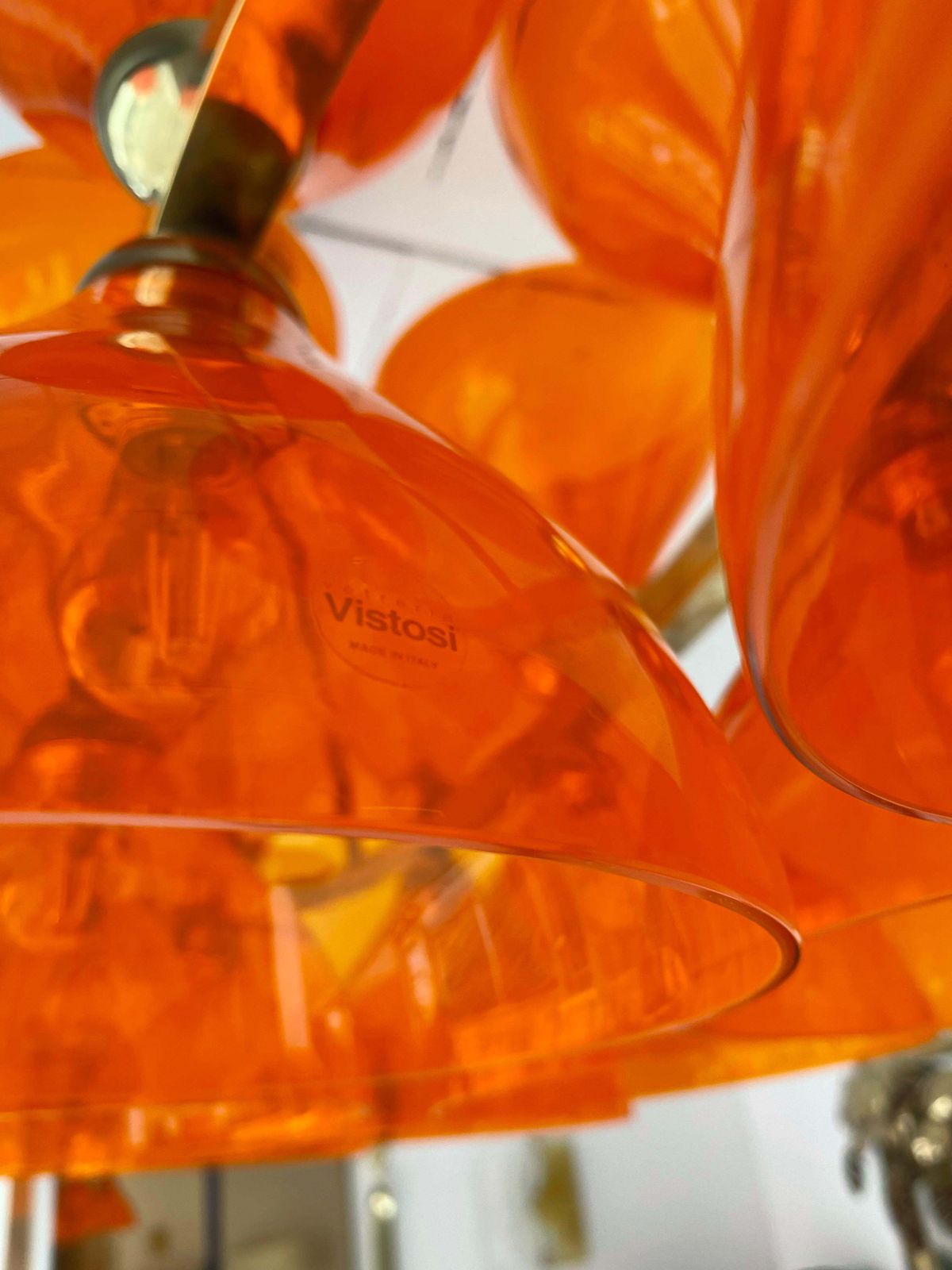7270.0 Large Contemporary Brass Chandelier Orange Murano Glass Cup, Italy photo