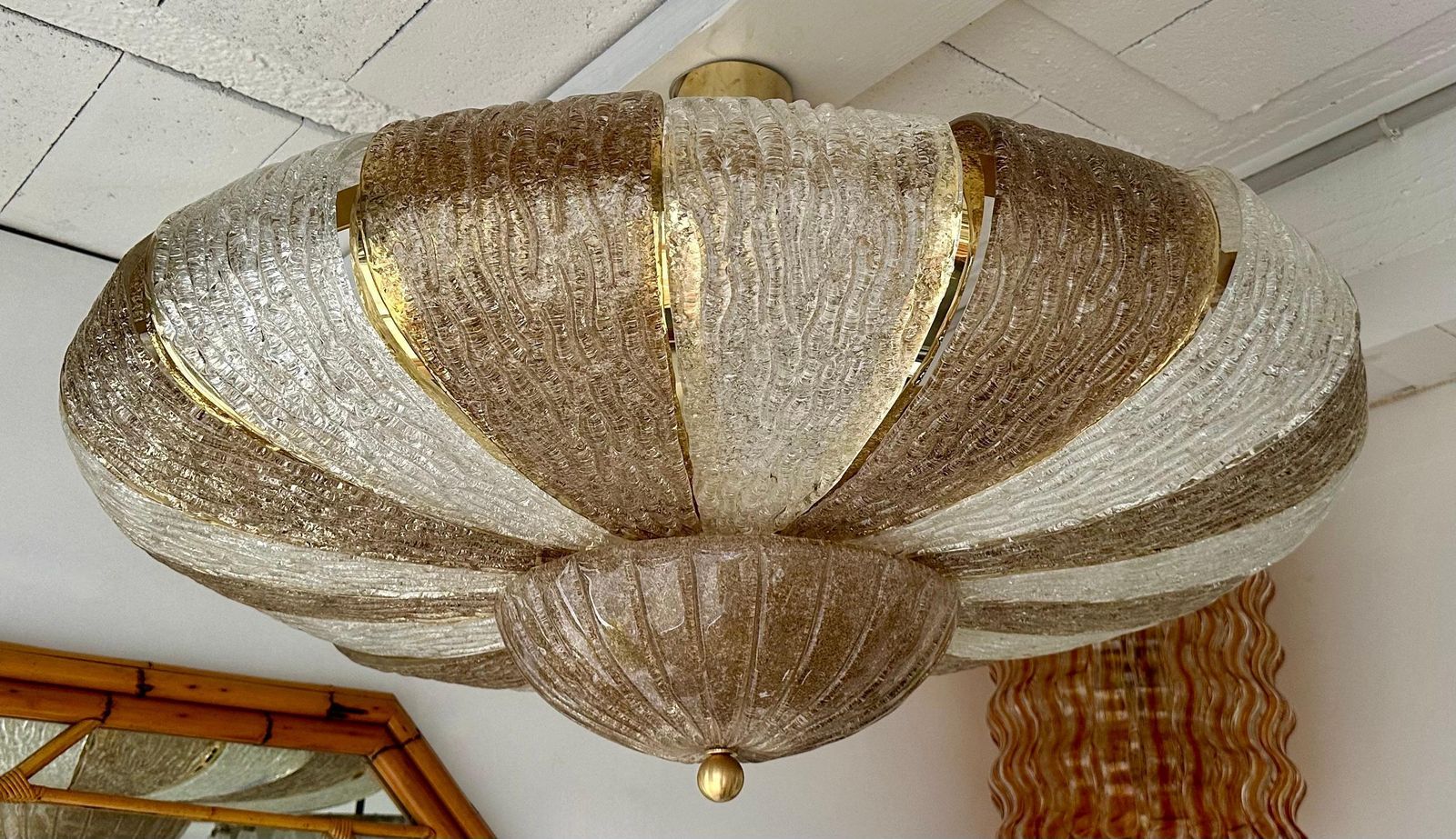 photo for sale Large Contemporary Crown Chandelier Brass And Murano Glass , Italy