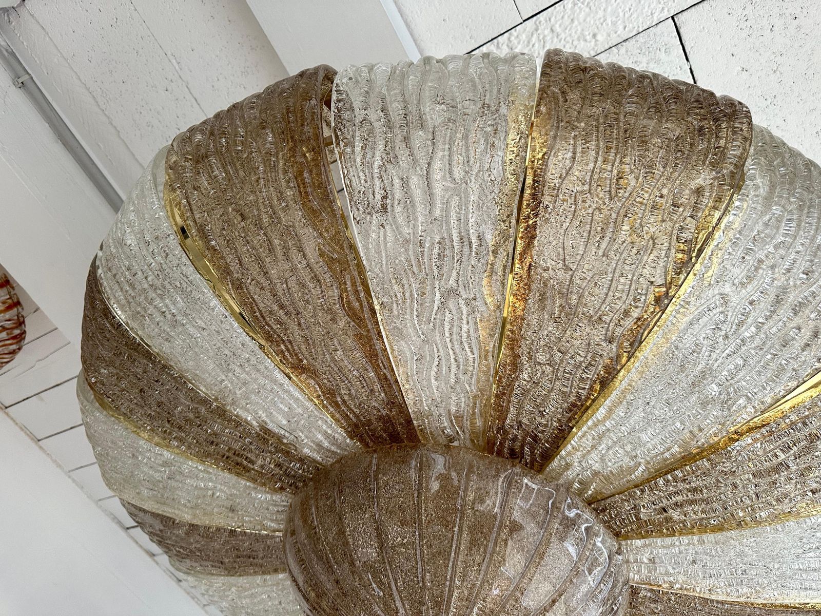 Lighting Large Contemporary Crown Chandelier Brass And Murano Glass , Italy photo