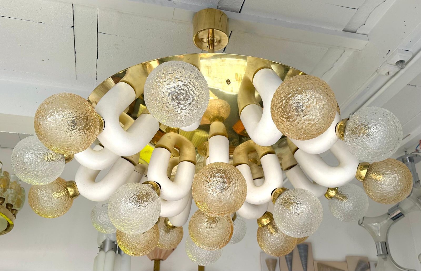 10263.0 Large Contemporary U Ceramic Chandelier Brass And Murano Glass , Italy photo
