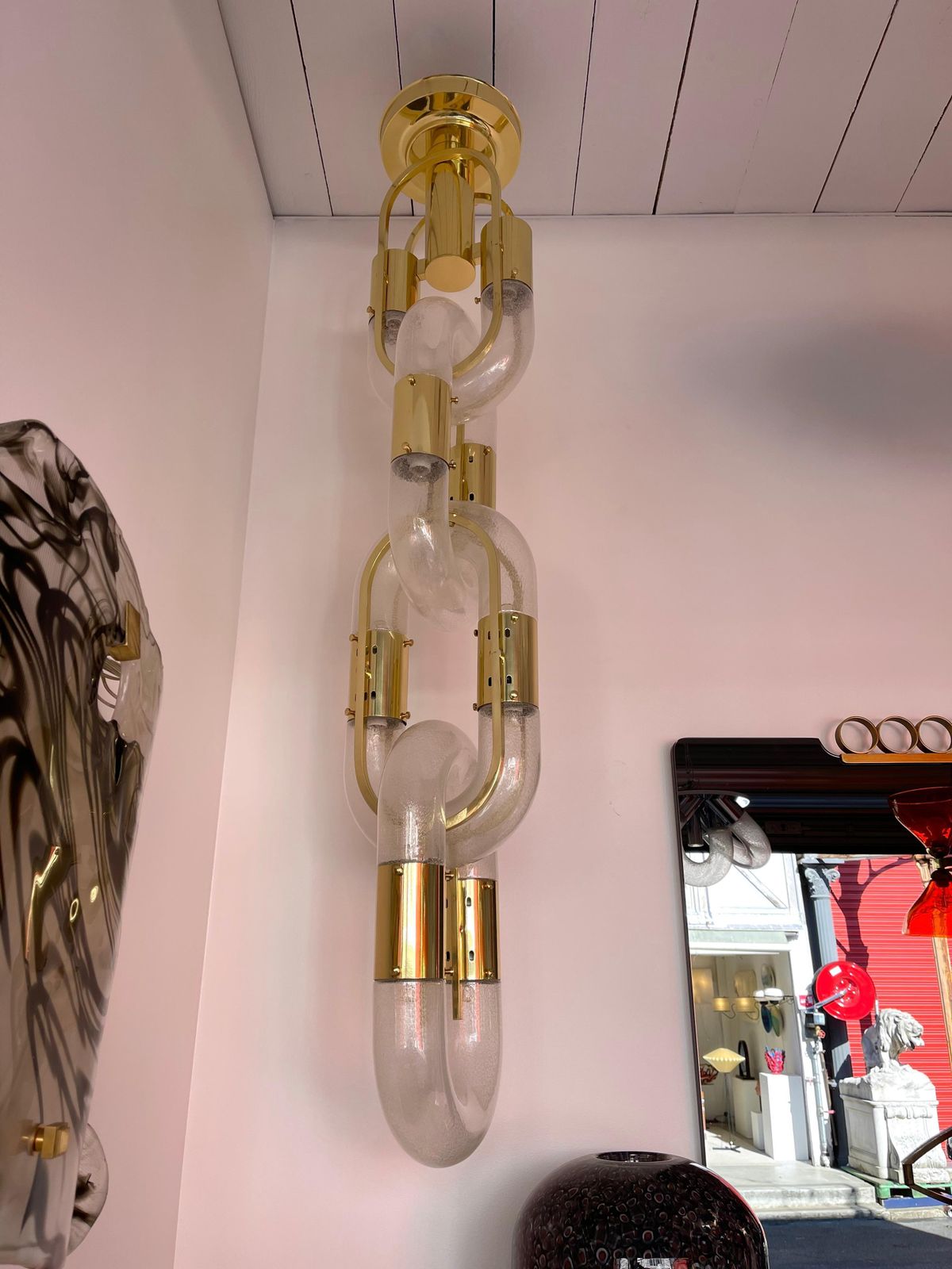 photo for sale Brass Chandelier Murano Glass By Aldo Nason For Mazzega, Italy, 1970s