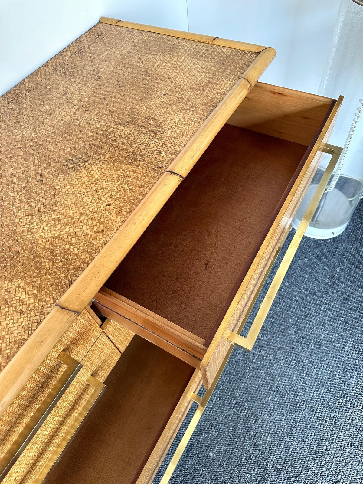 Bamboo Rattan Brass Chest Of Drawers By Vivai Del Sud. Italy, 1970s photo furniture