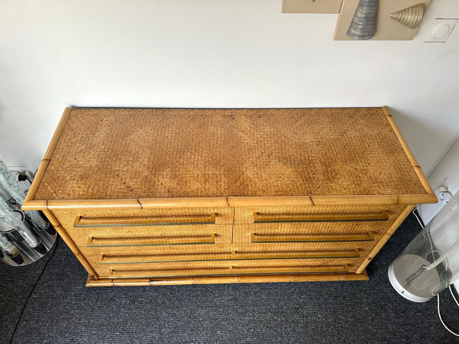 Bamboo Rattan Brass Chest Of Drawers By Vivai Del Sud. Italy, 1970s photo Furniture