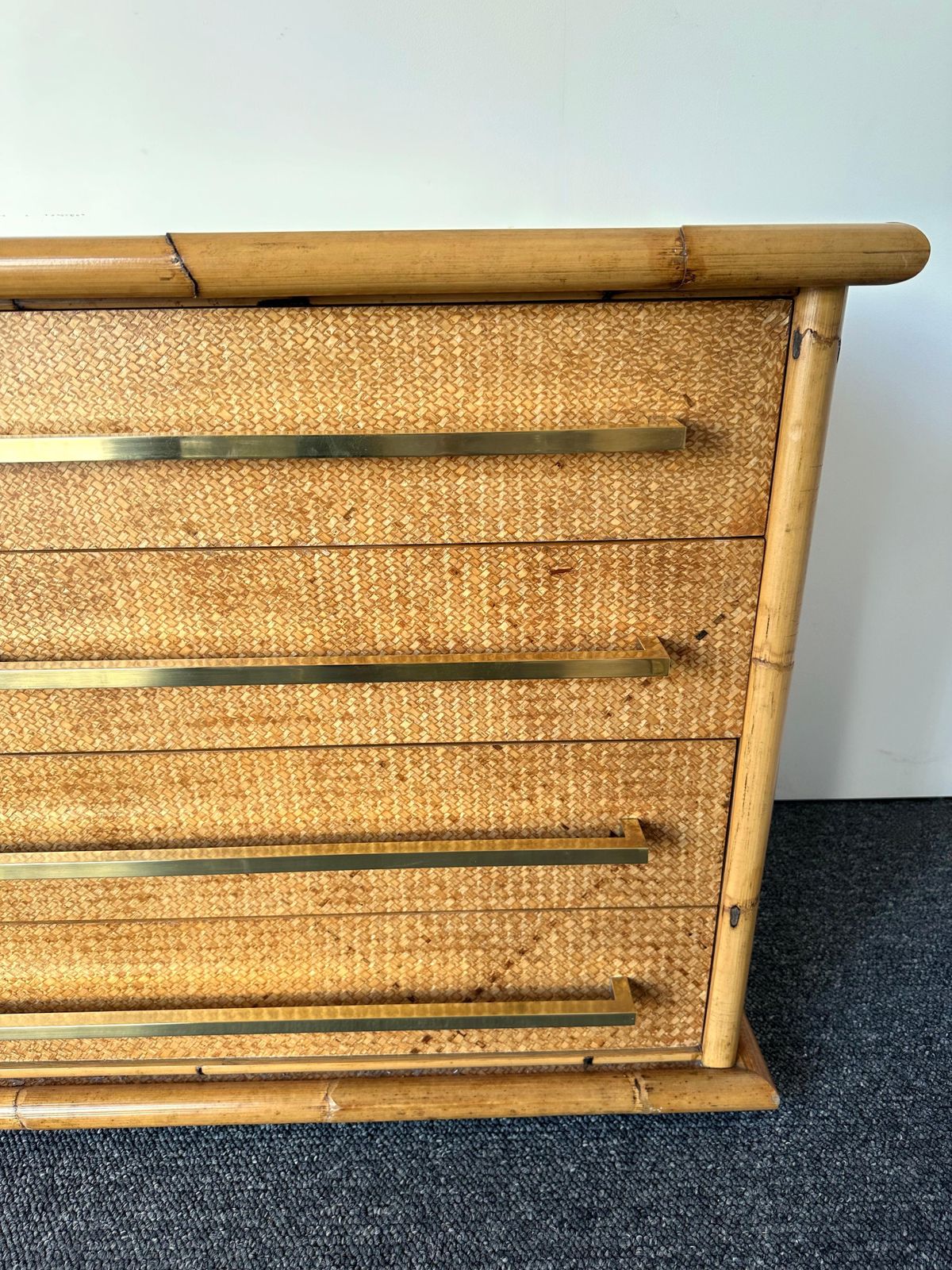 photo vinterior Bamboo Rattan Brass Chest Of Drawers By Vivai Del Sud. Italy, 1970s