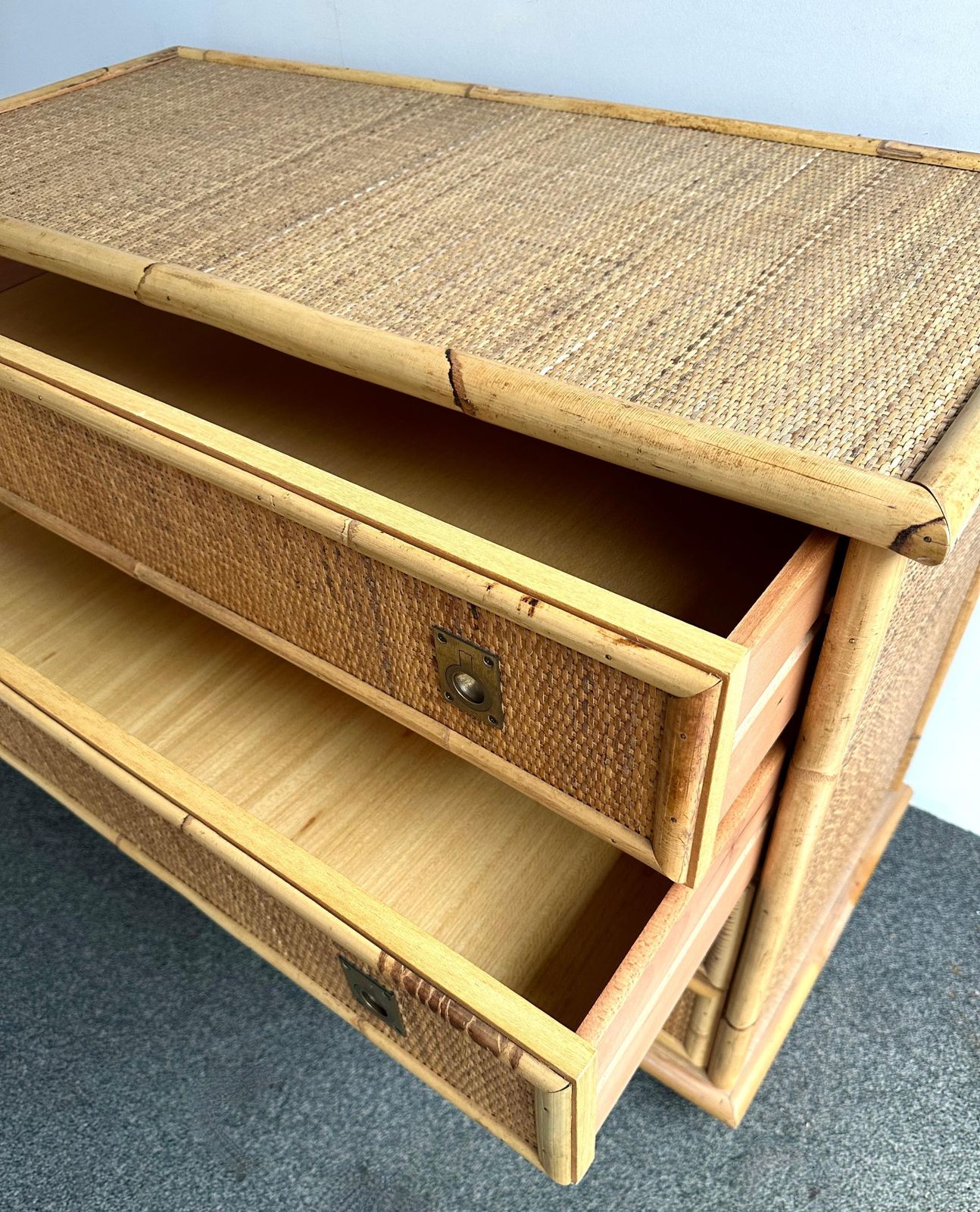 Bamboo Rattan And Brass Chest Of Drawers By Dal Vera, Italy, 1970s photo buy