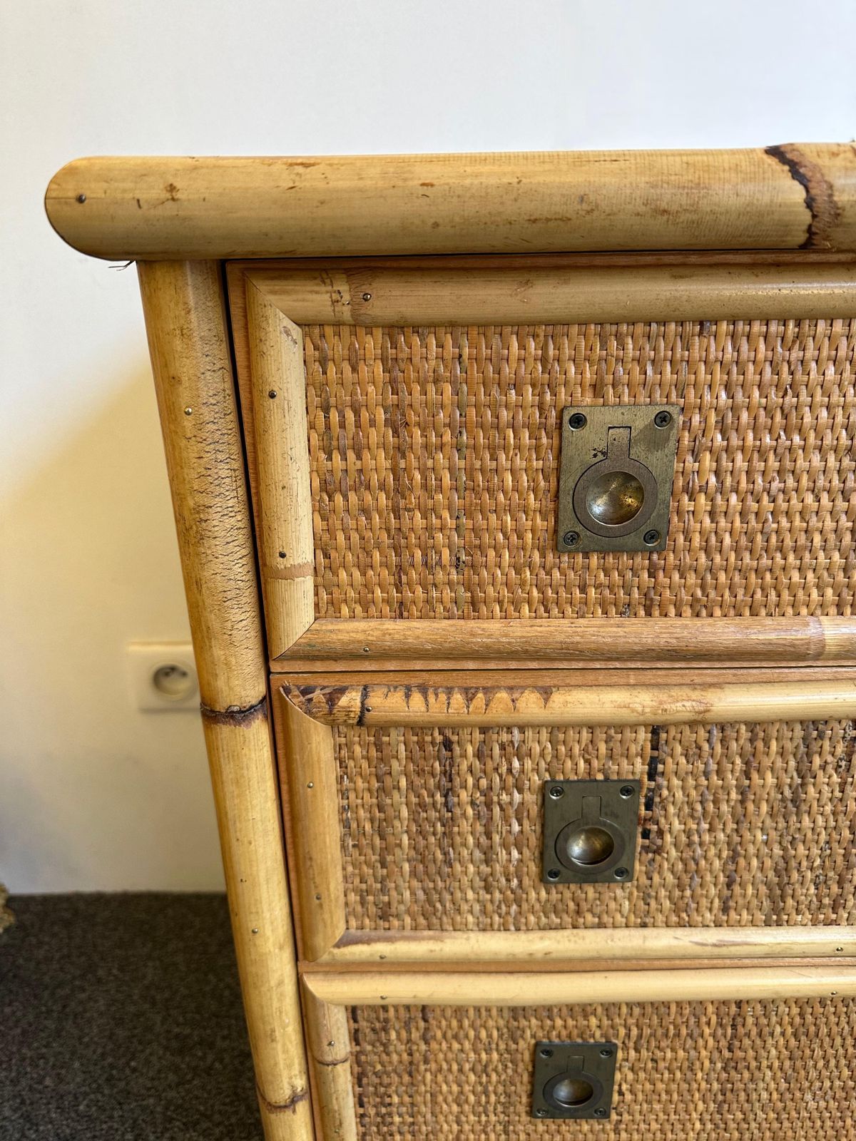 photo vinterior Bamboo Rattan And Brass Chest Of Drawers By Dal Vera, Italy, 1970s