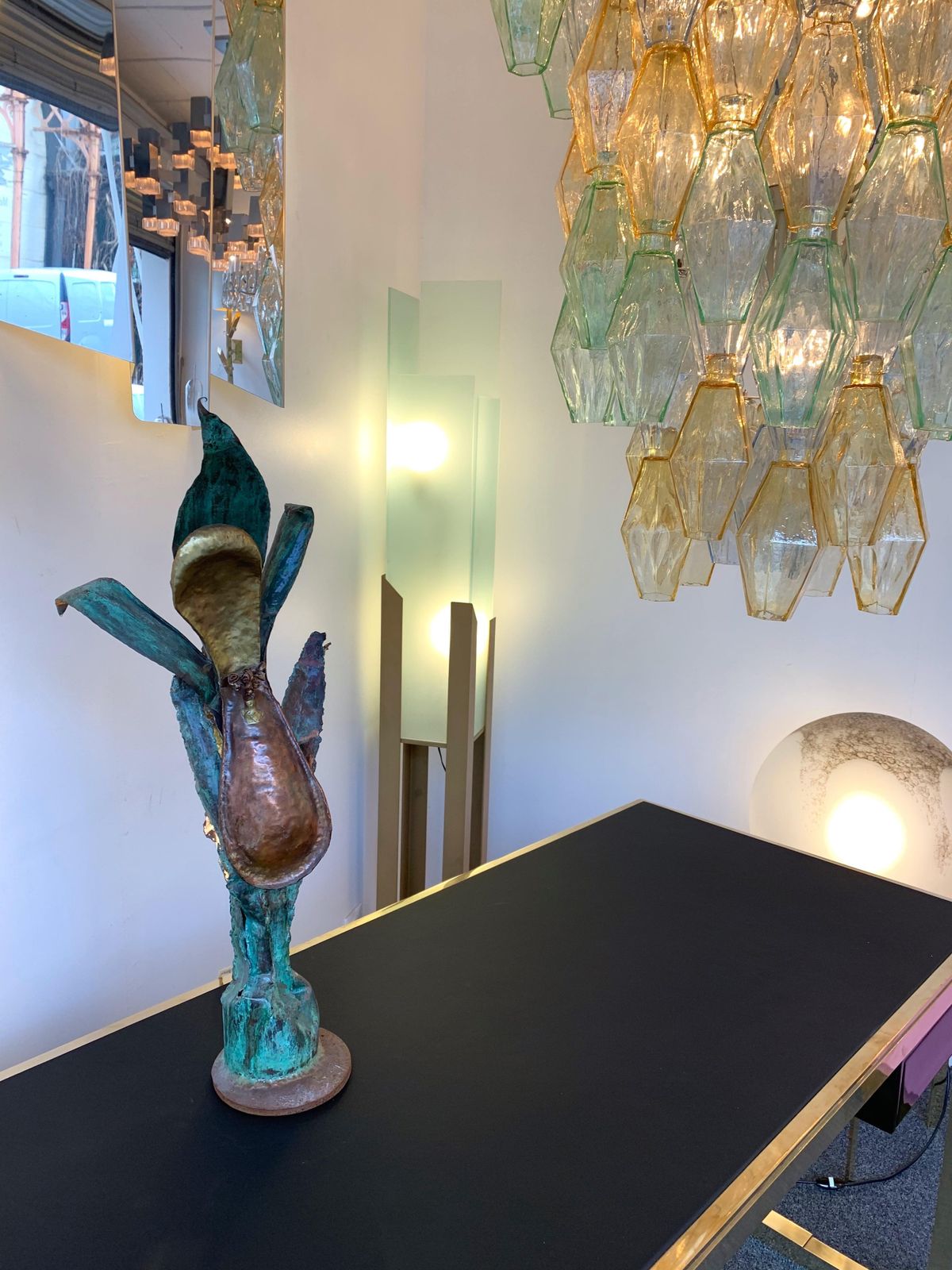 Plant Lamp Lacquered Metal Brass, France, 1970s photo vintage