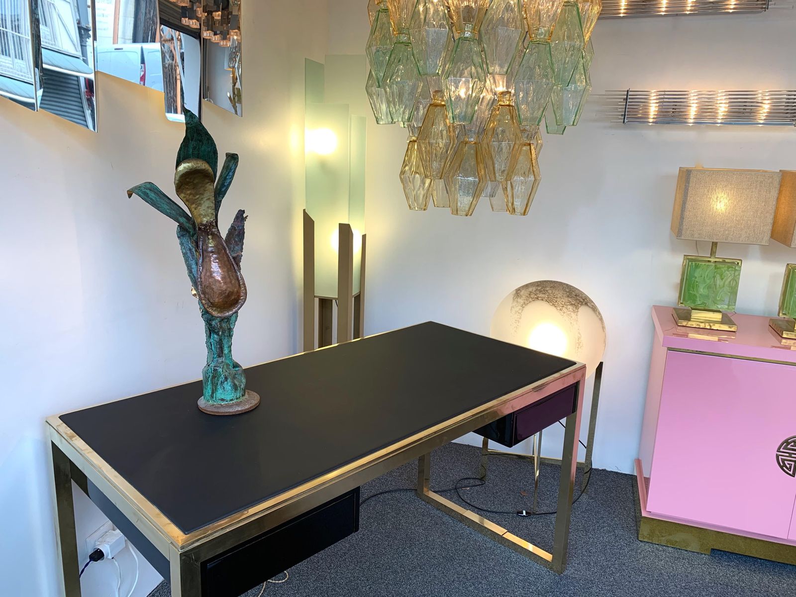 photo furniture Plant Lamp Lacquered Metal Brass, France, 1970s