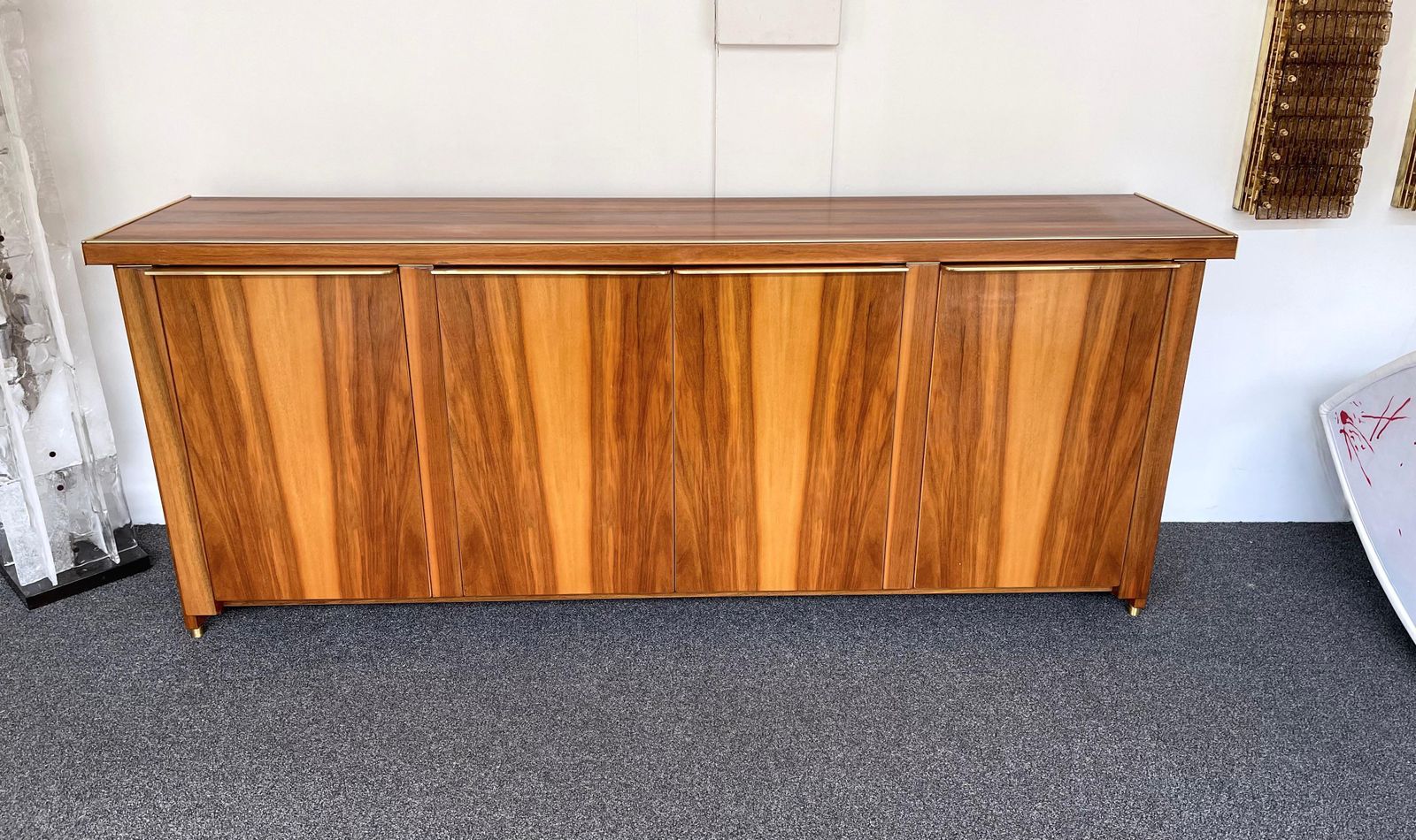 Wood And Brass Sideboard, Italy, 1980s photo Furniture