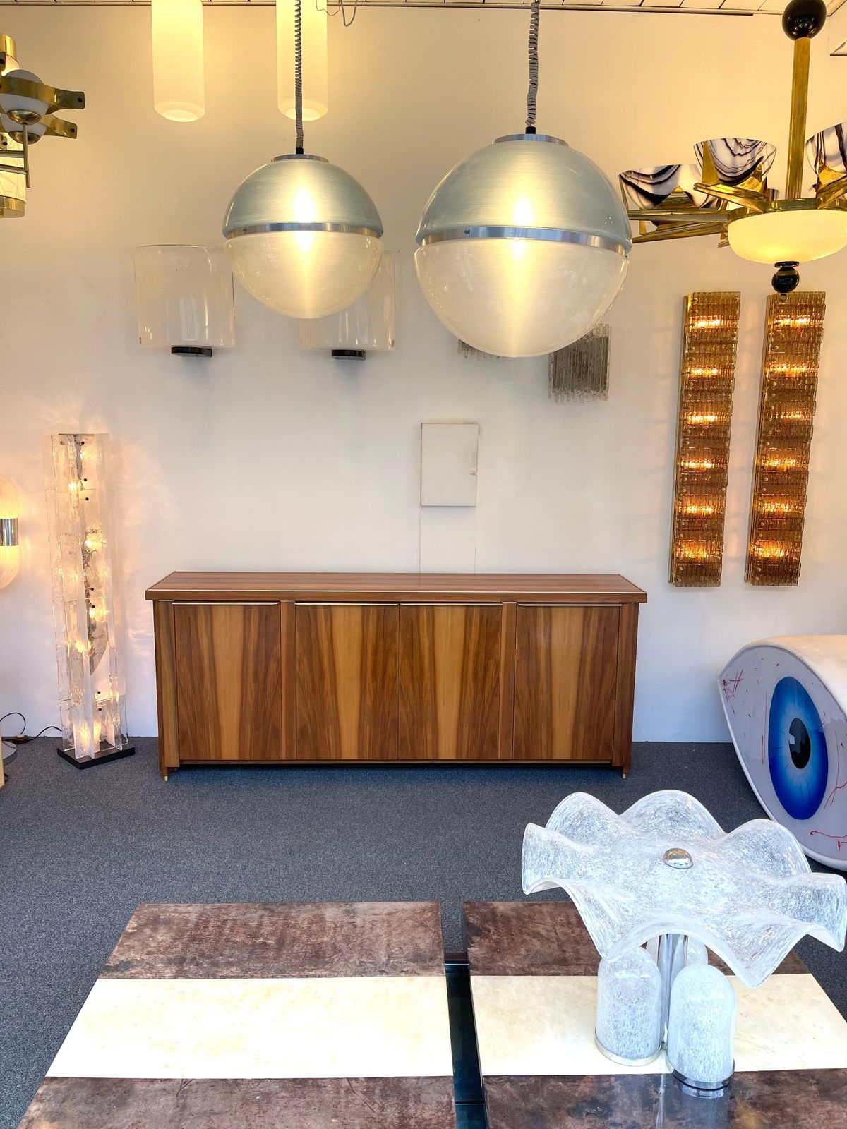 Wood And Brass Sideboard, Italy, 1980s photo buy