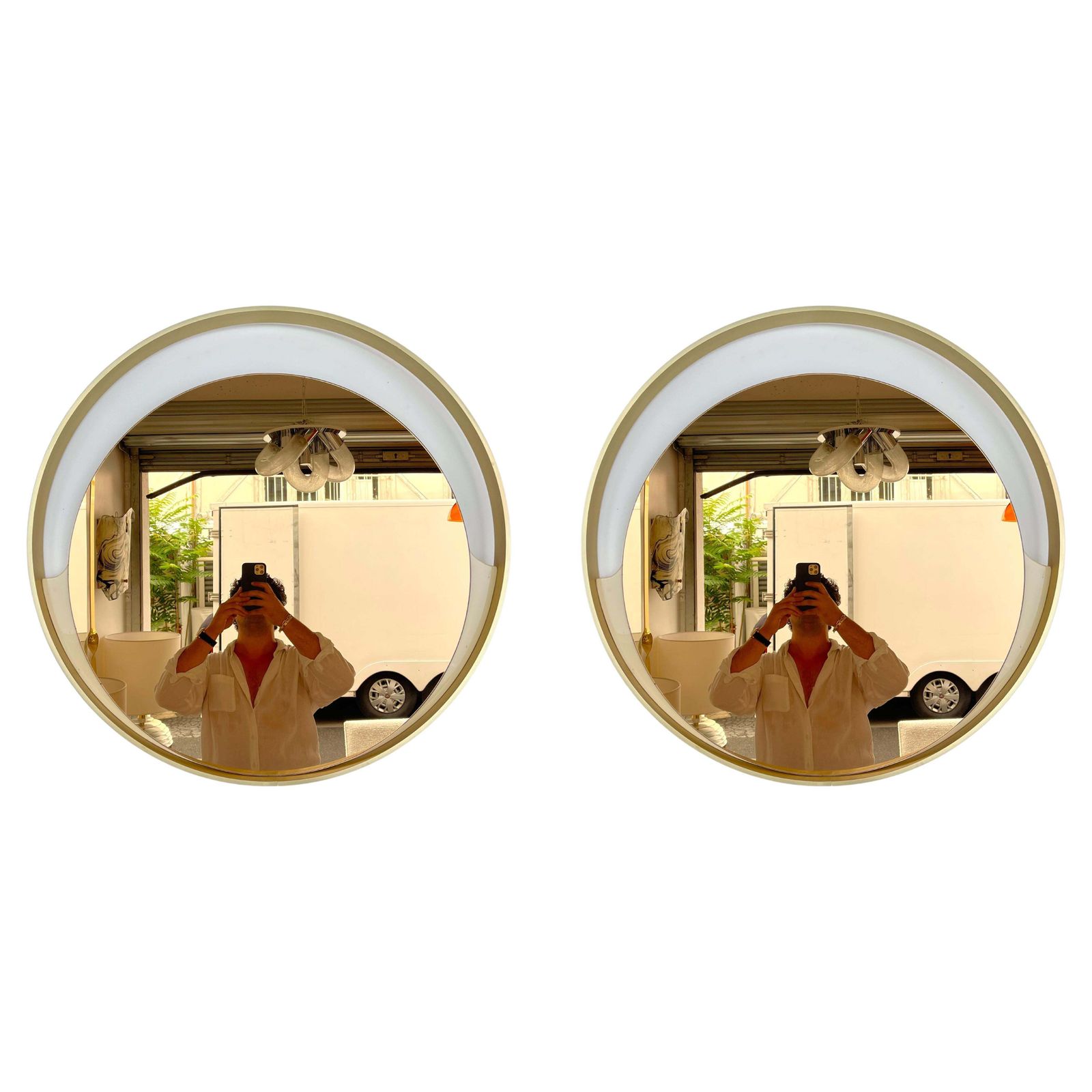 Brass Round Mirror Gold Tinted Glass By Modernindustria, Italy, 1970s photo furniture