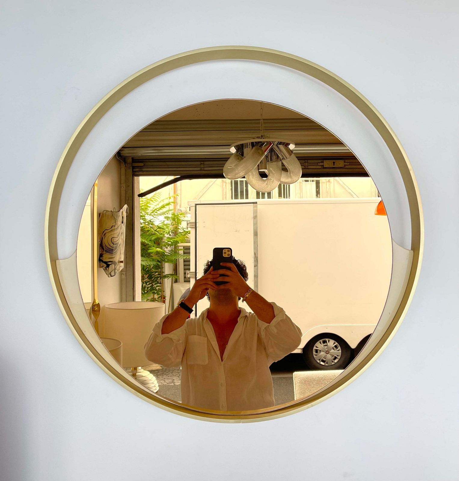 Brass Round Mirror Gold Tinted Glass By Modernindustria, Italy, 1970s photo for sale