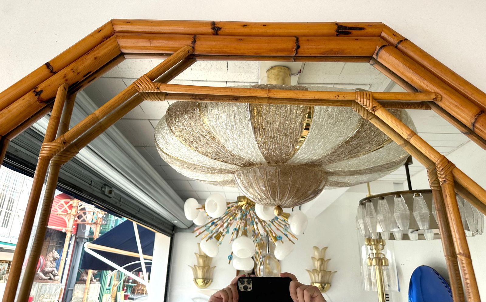 Bamboo Octogonal Beaded Mirror By Vivai Del Sud. Italy, 1970s photo furniture