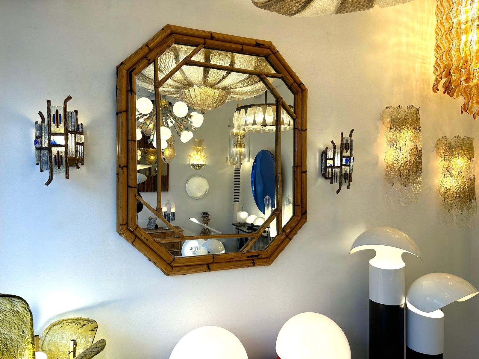 Bamboo Octogonal Beaded Mirror By Vivai Del Sud. Italy, 1970s photo Home Decor