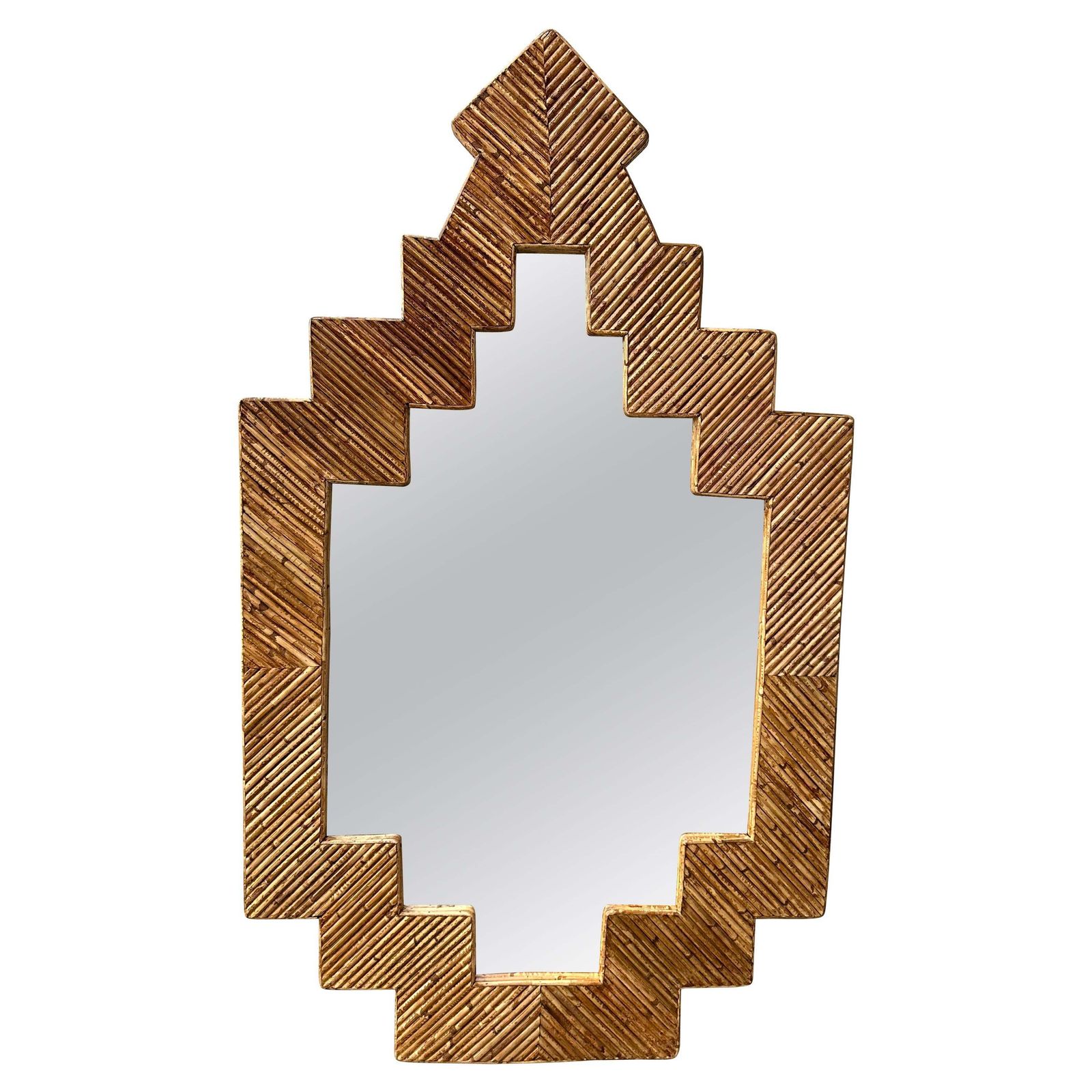 Rattan Pyramid Mirror By Vivai Del Sud. Italy, 1970s