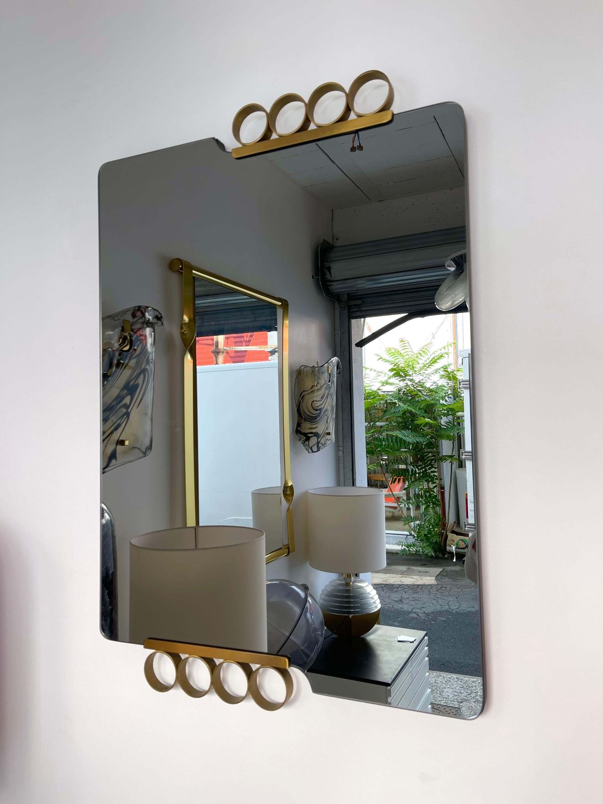 Pair Of Mirrors Brass Disc Gray Tinted Glass By Modernindustria, Italy, 1970s photo Home Decor